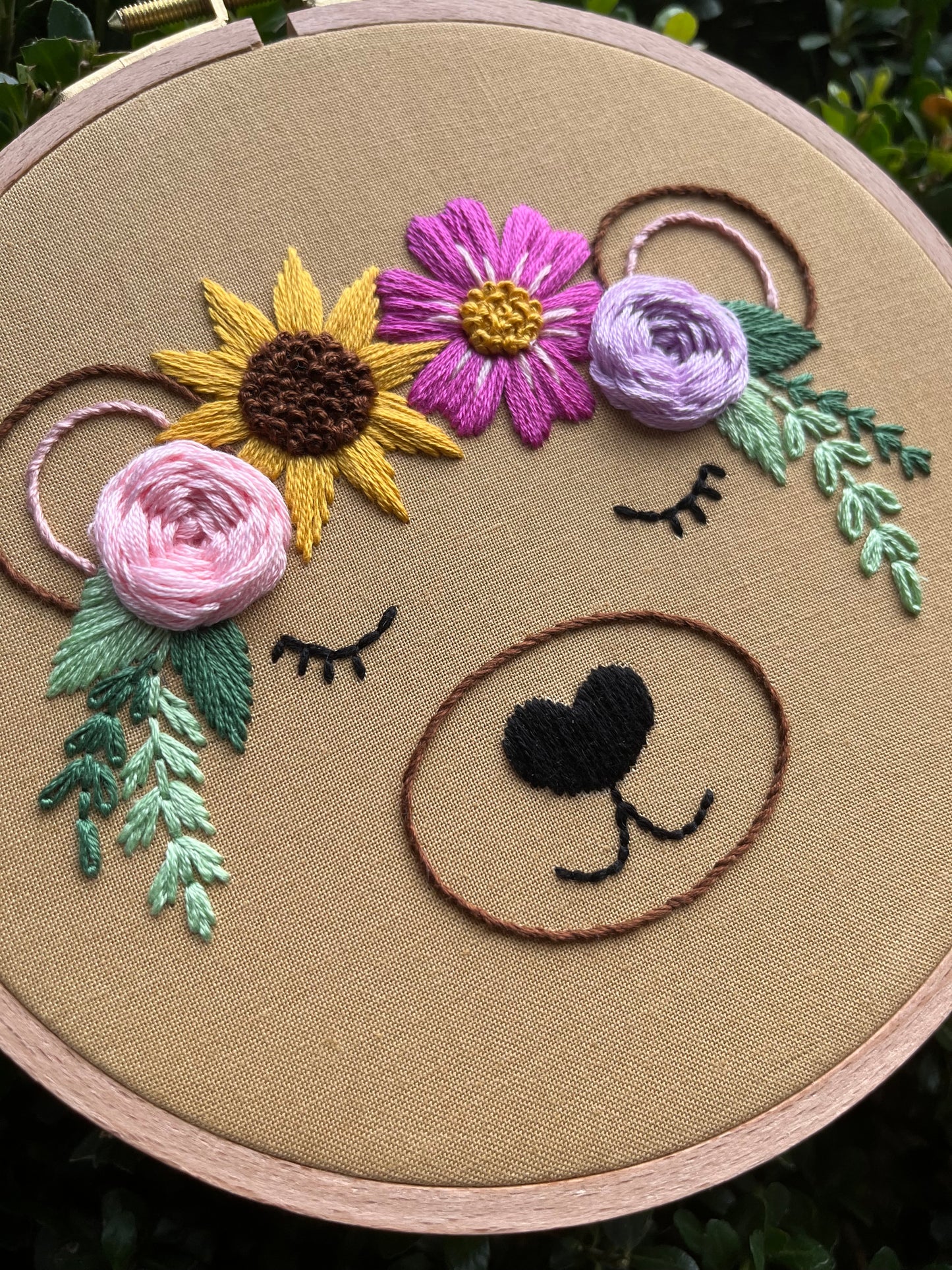 6” Blossoming Bear Embroidery Hoop Art