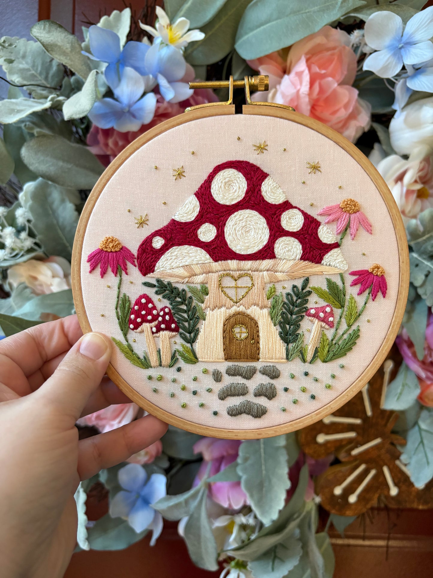 PDF Pattern - Mushroom Manor, Toadstool Cottage House Embroidery Pattern