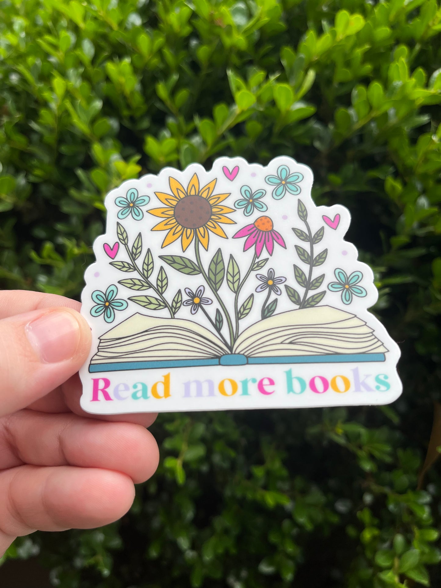 Bookish Floral Read More Books Vinyl Waterproof Sticker