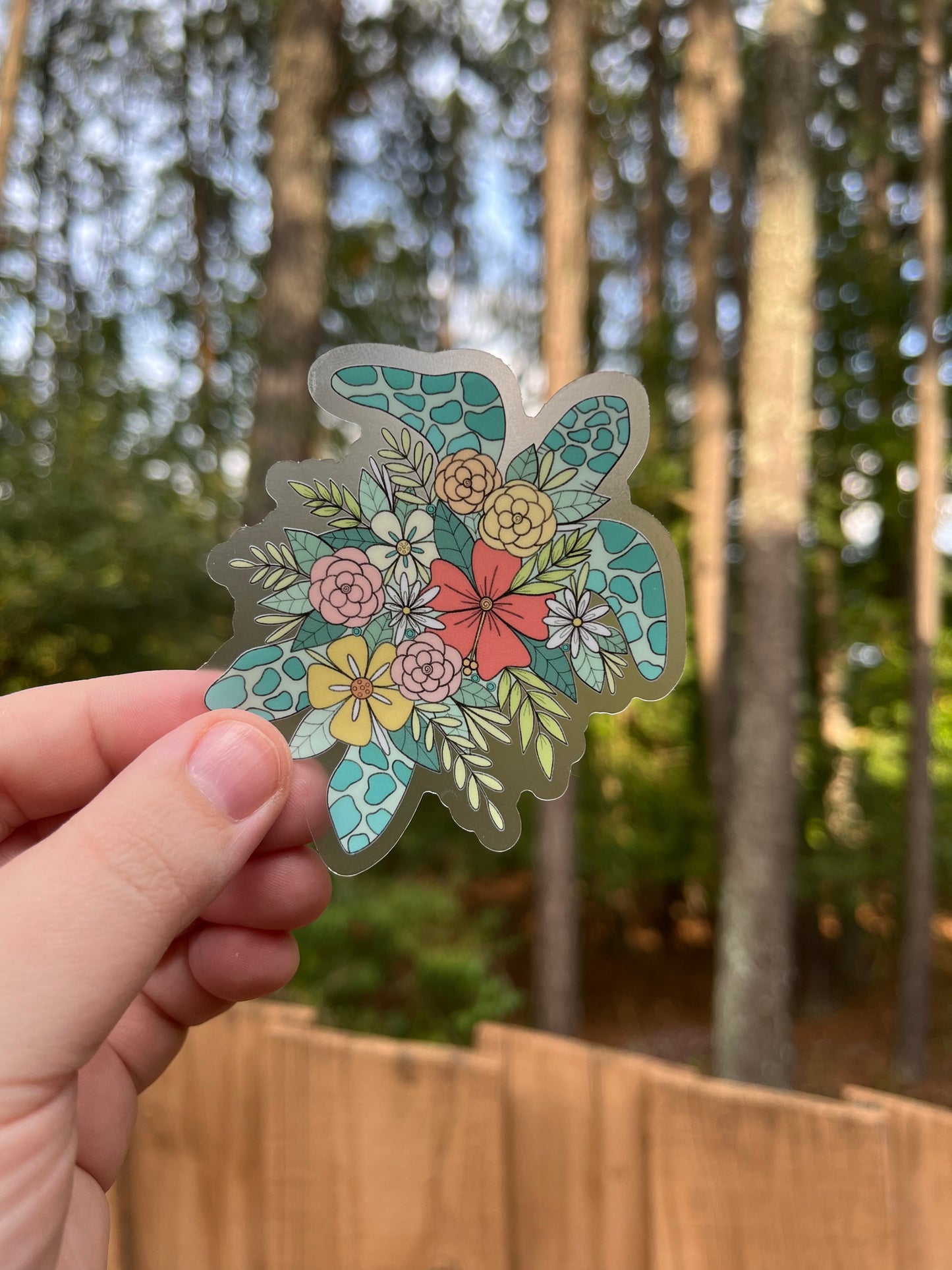 CLEAR Floral Sea Turtle Sticker