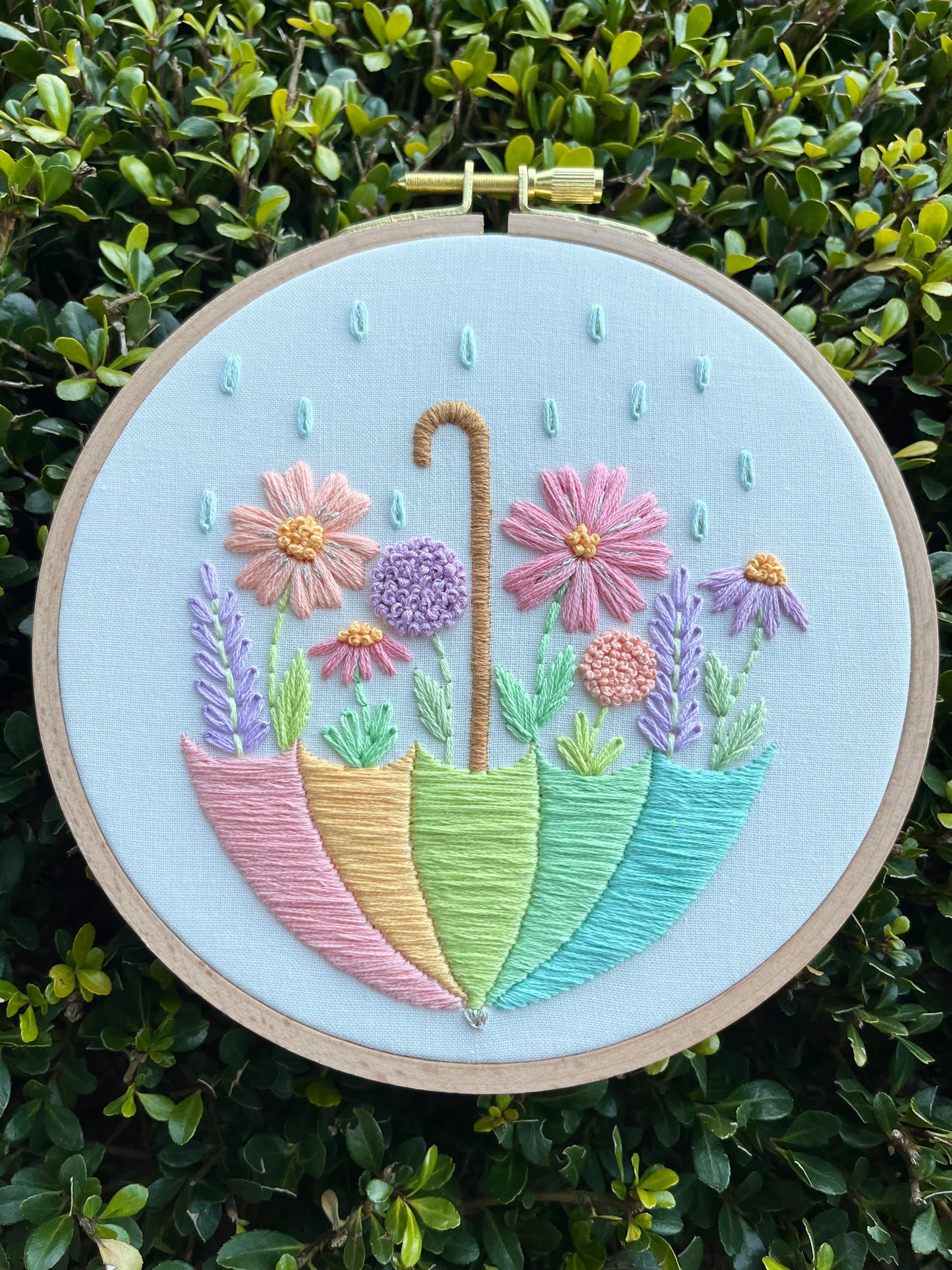 PDF Pattern - Flower Shower, Pastel Spring Umbrella Embroidery Pattern
