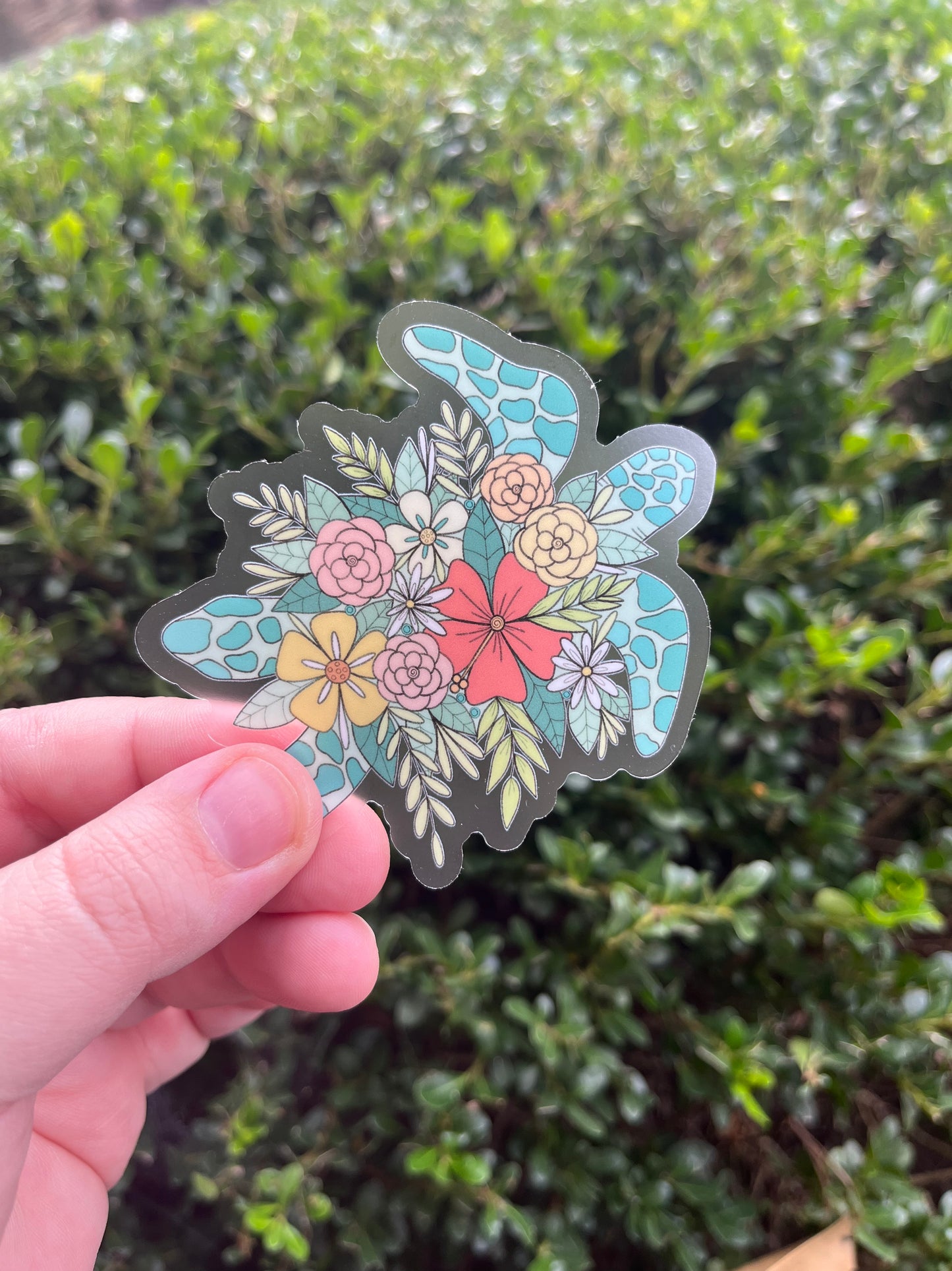 CLEAR Floral Sea Turtle Sticker