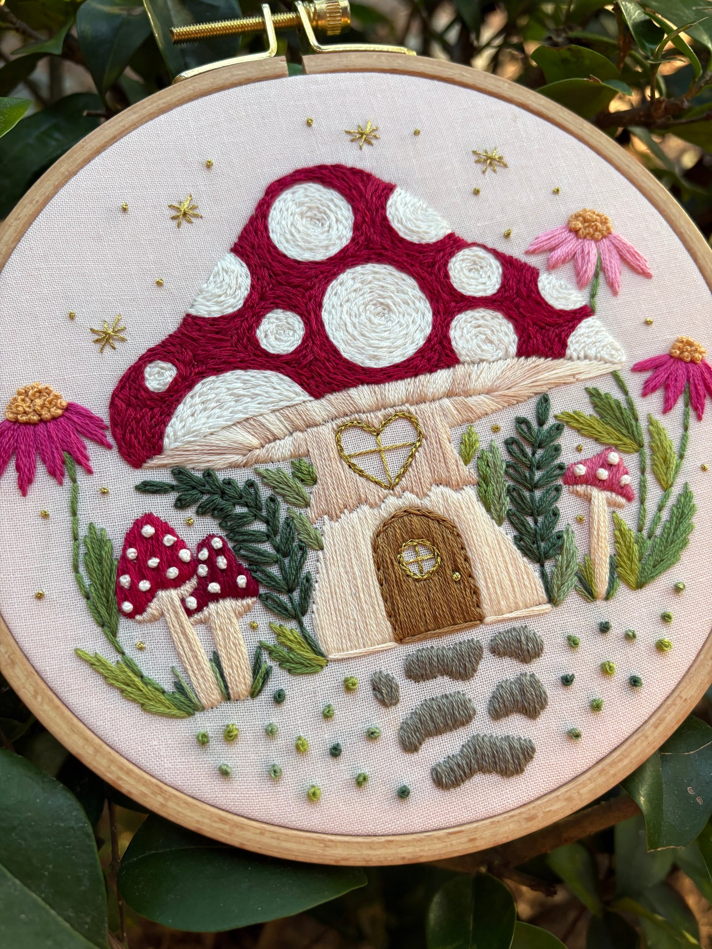 PDF Pattern - Mushroom Manor, Toadstool Cottage House Embroidery Pattern