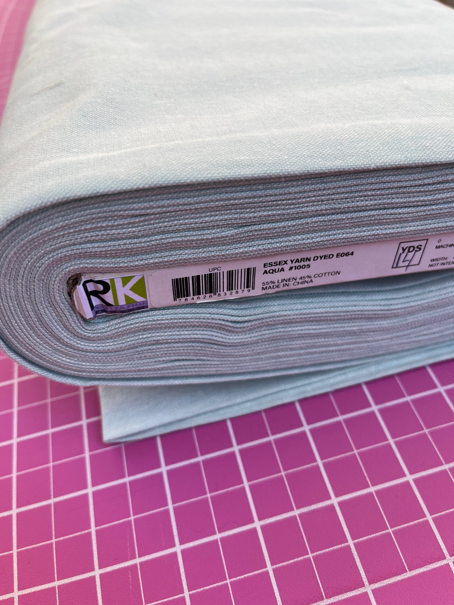 Essex Linen Blend Aqua (Yarn Dyed) E064-1005 Embroidery Fabric by the Yard • Cut-to-Order - Robert Kaufman Fabric