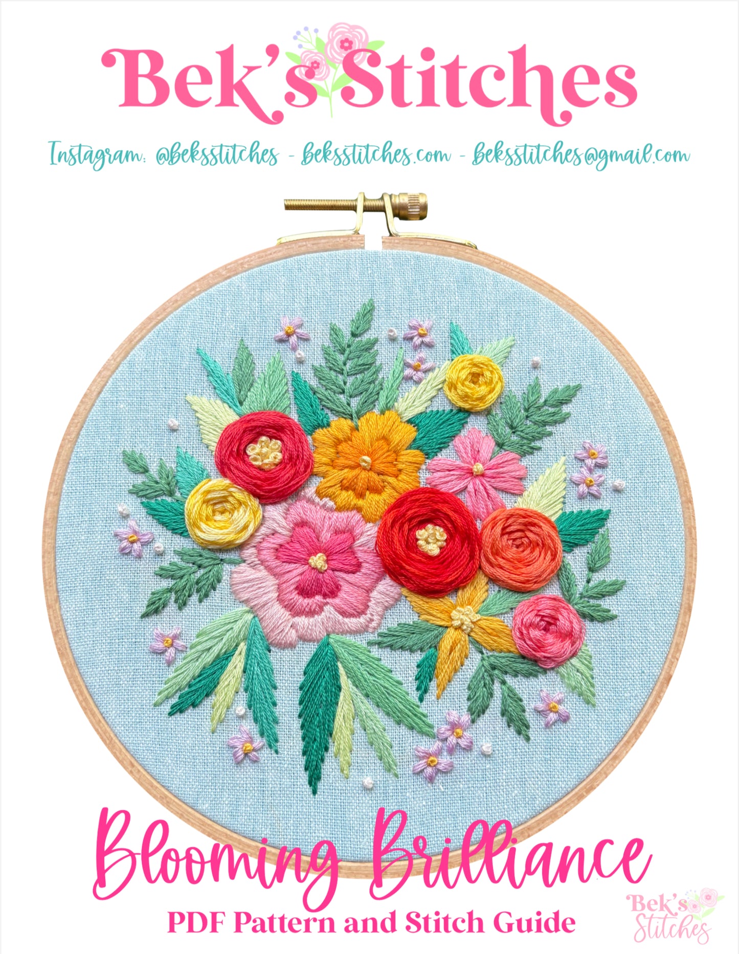 PDF Pattern - Blooming Brilliance, Neon Summer Bouquet Embroidery Pattern