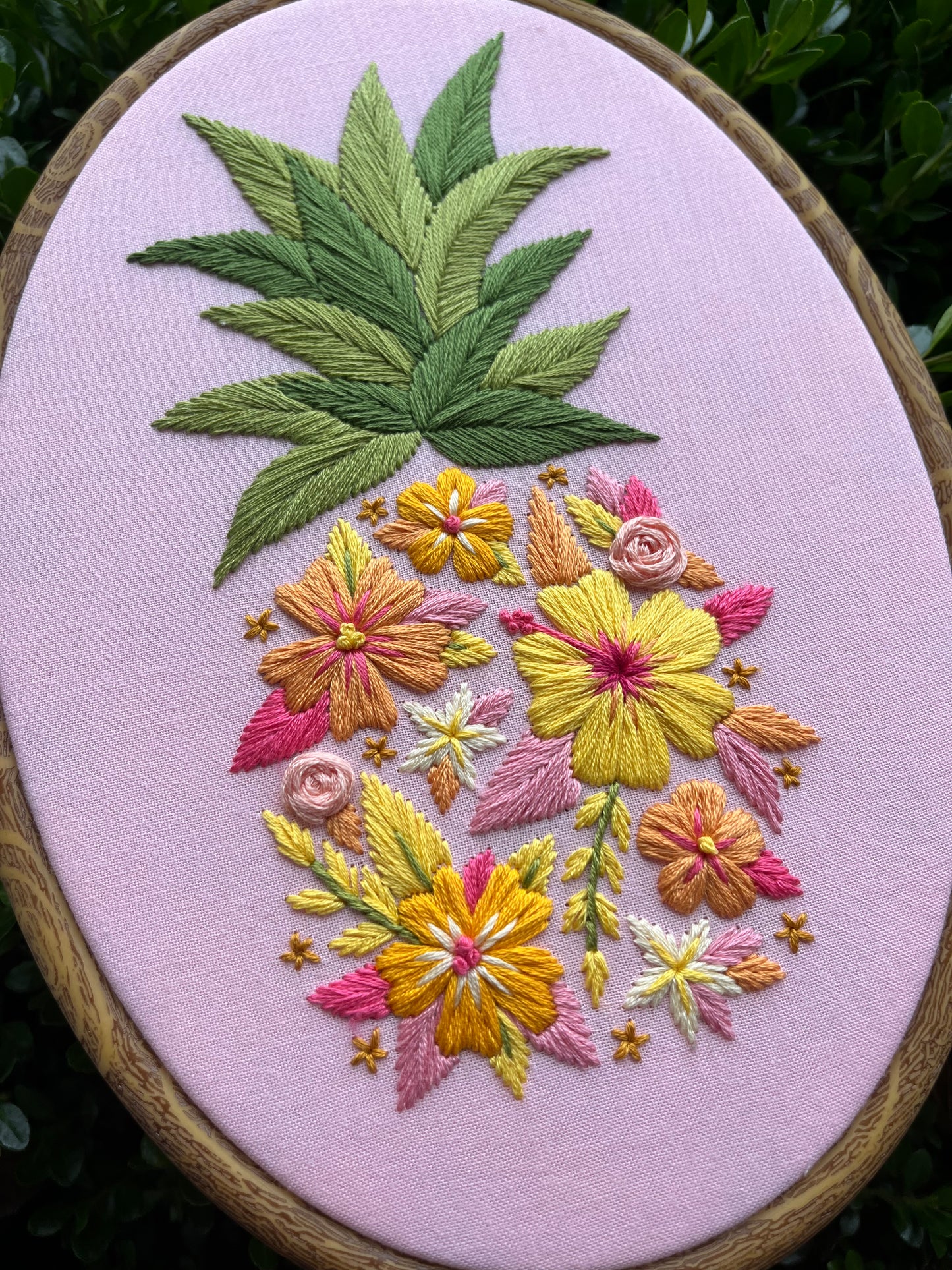 PDF Pattern - Pretty Pineapple, Intermediate Tropical Floral Pineapple Hand Embroidery Pattern