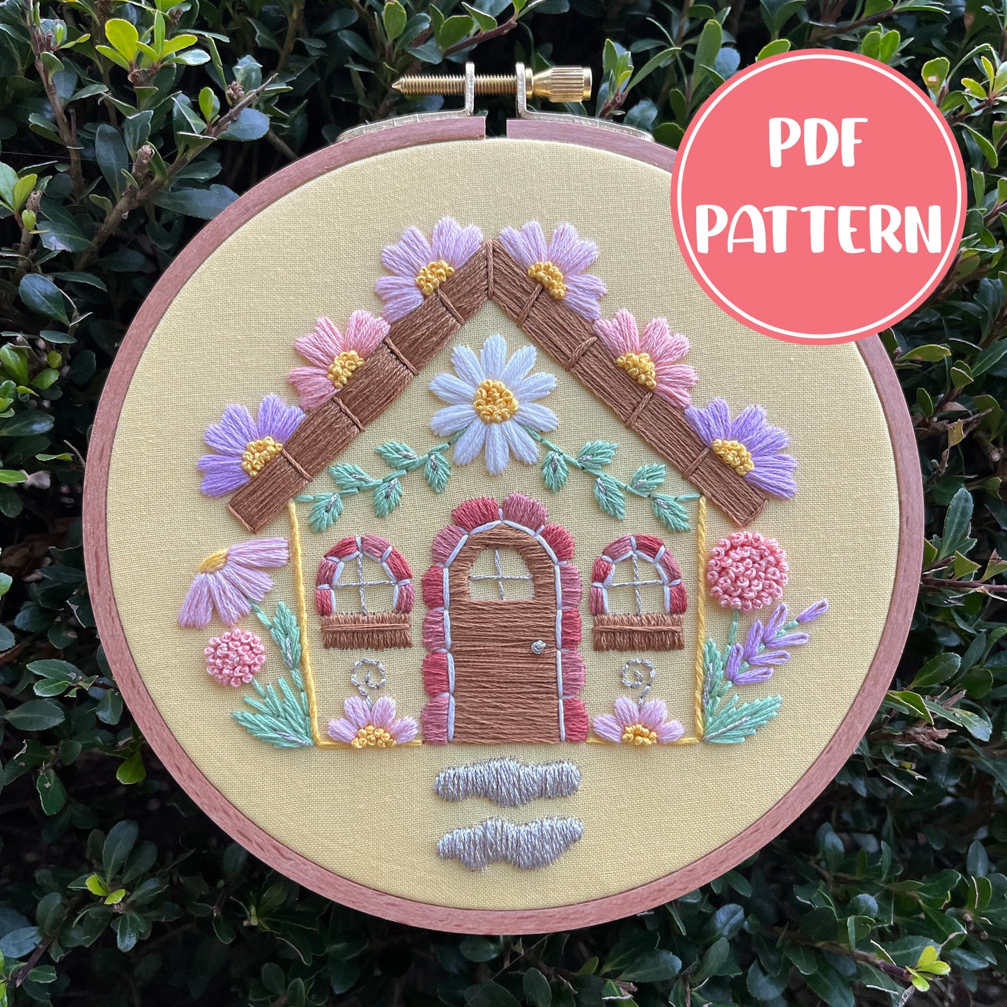 PDF Pattern - Spring Cottage, Floral House Intermediate Embroidery Pattern