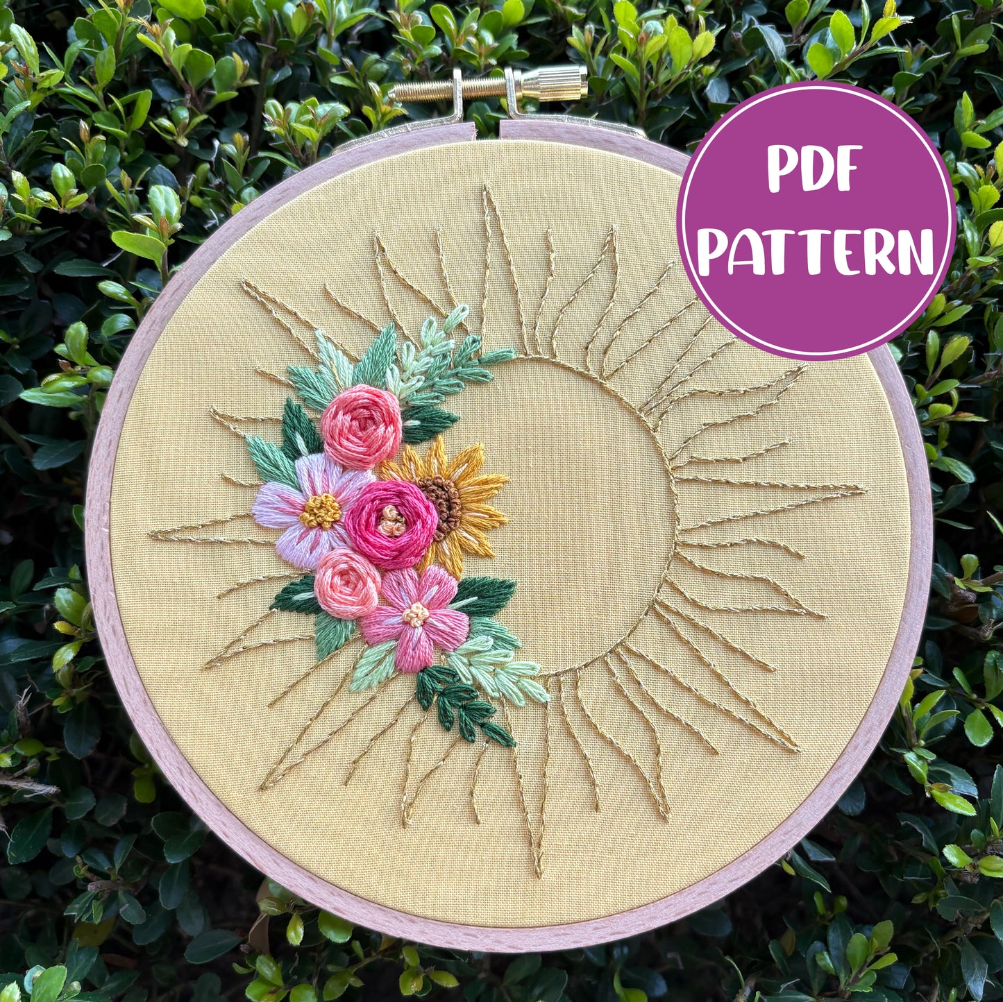 PDF Pattern - Sunshine Stems, Floral Sun Bouquet, Floral Hand Embroidery Pattern