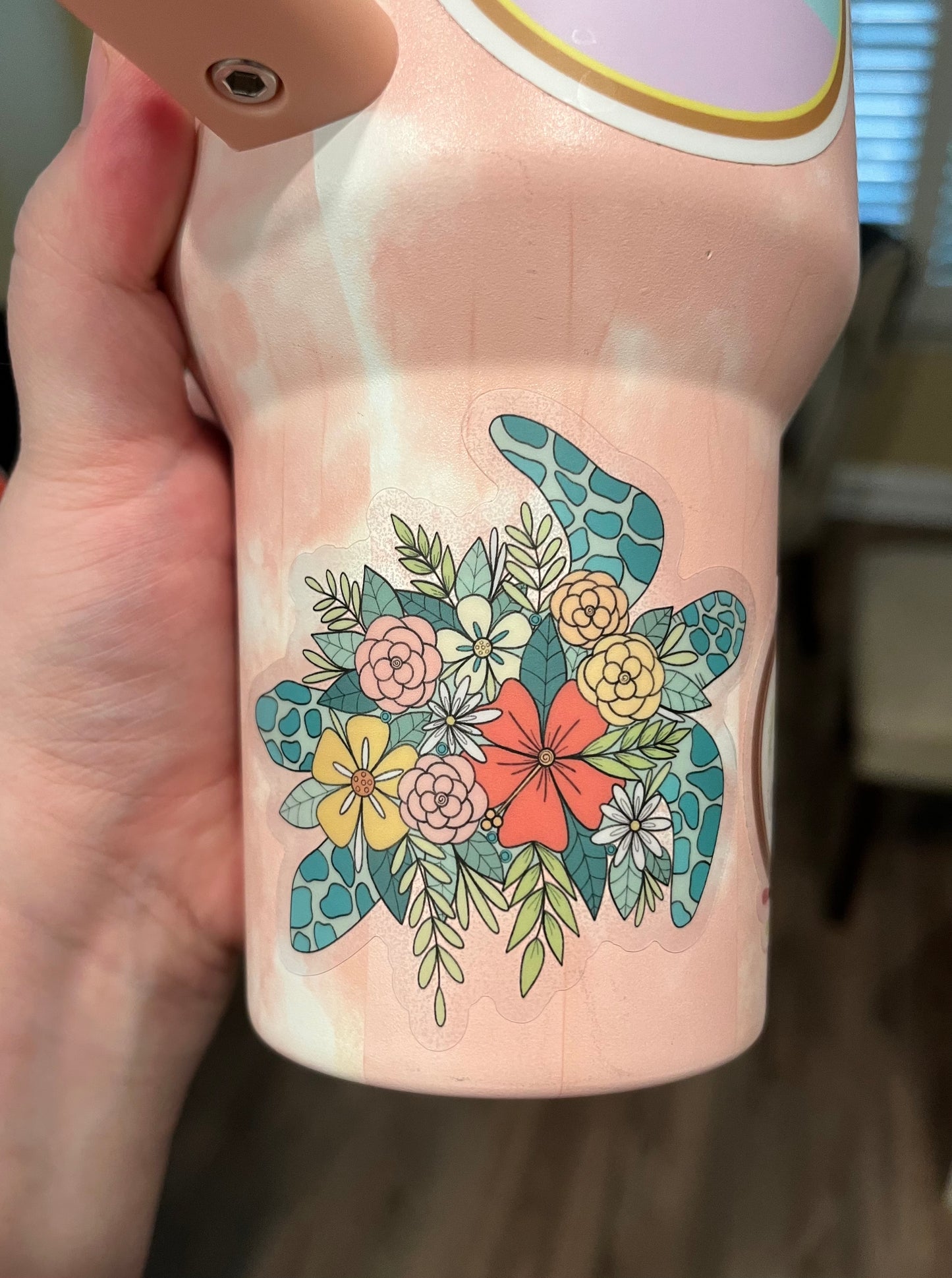 CLEAR Floral Sea Turtle Sticker