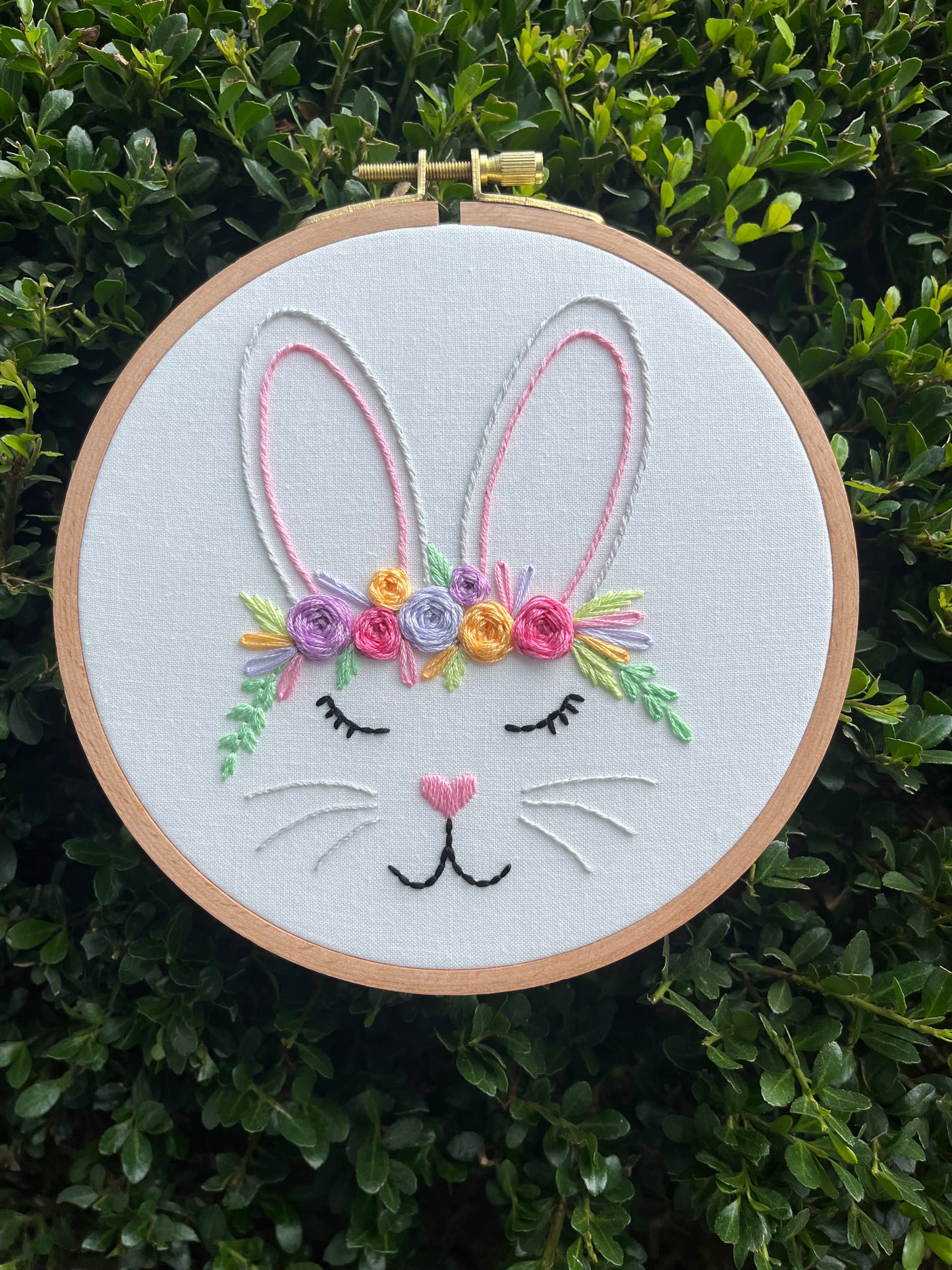 6” Rosy Rabbit Embroidery Hoop Art