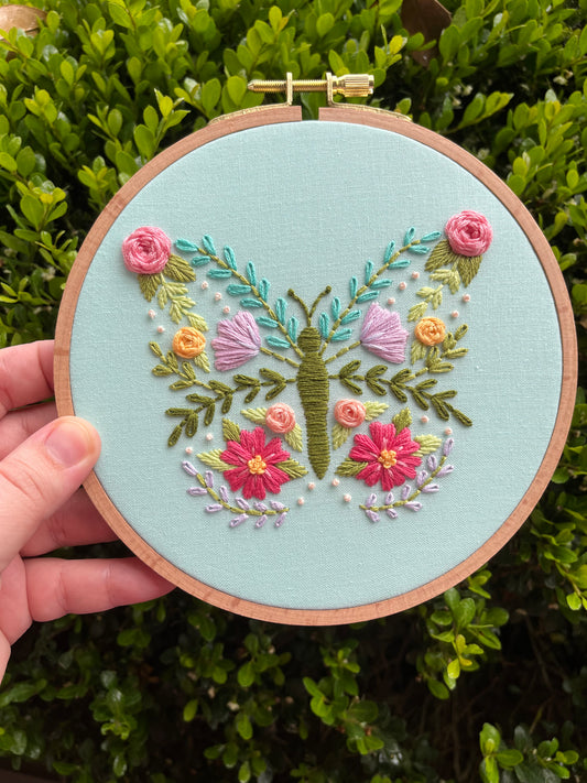 6" Botanical Butterfly Embroidery Hoop Art