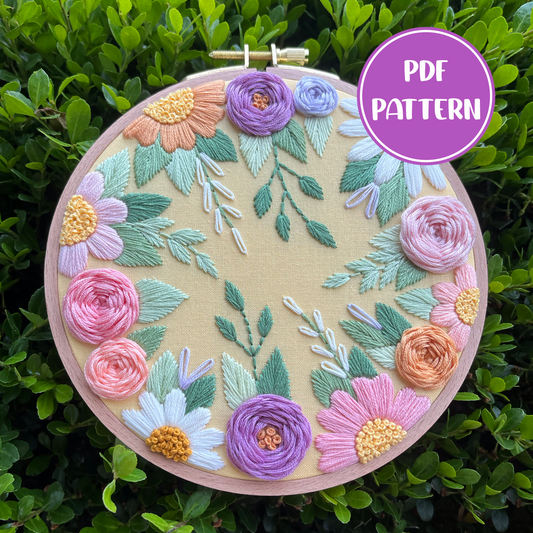 PDF Pattern - Enchanted Garden, Floral Portal, Intermediate Floral Hand Embroidery Pattern