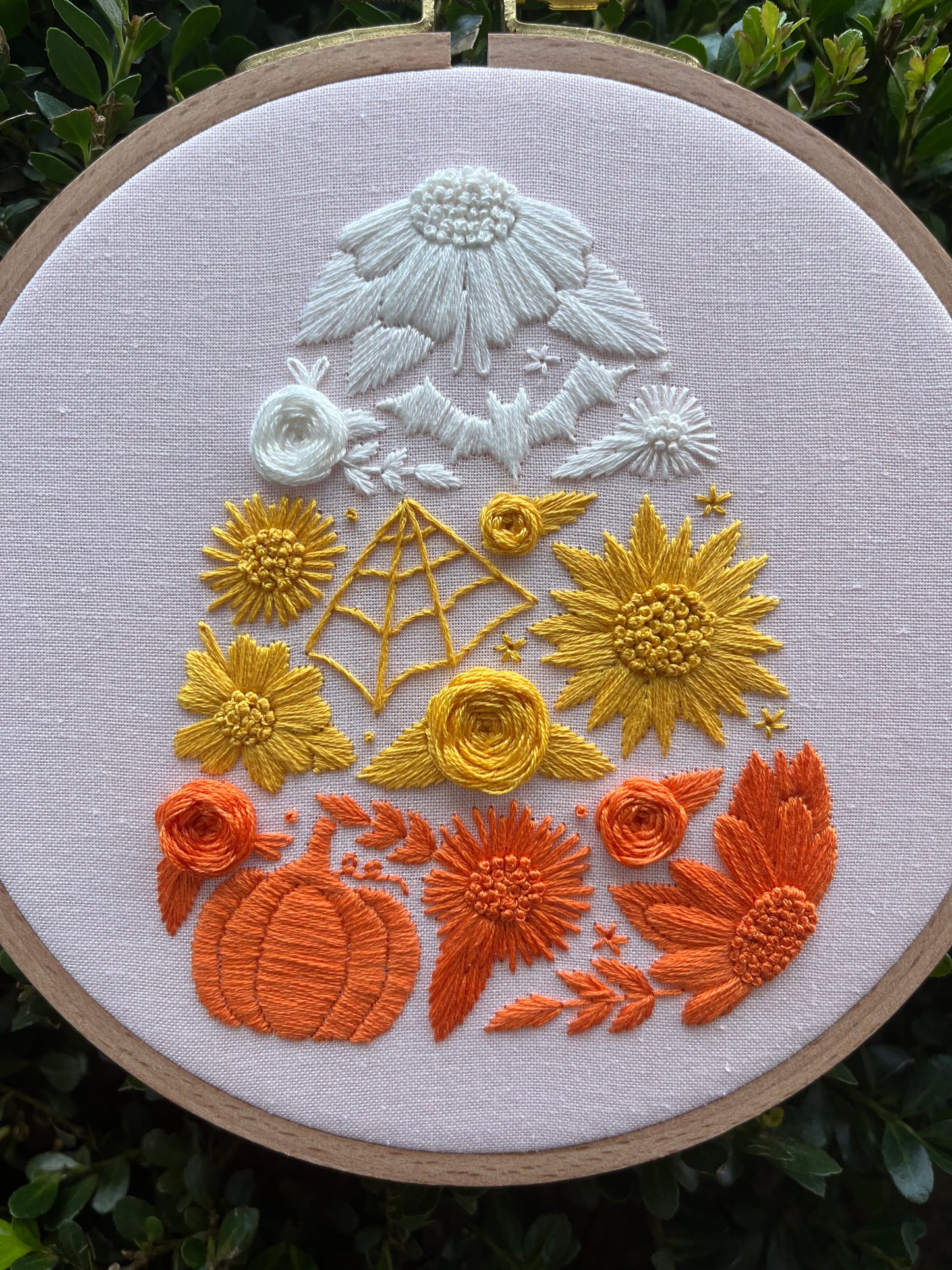 PDF Pattern - Sweet & Spooky, Floral Candy Corn Halloween Hand Embroidery Pattern