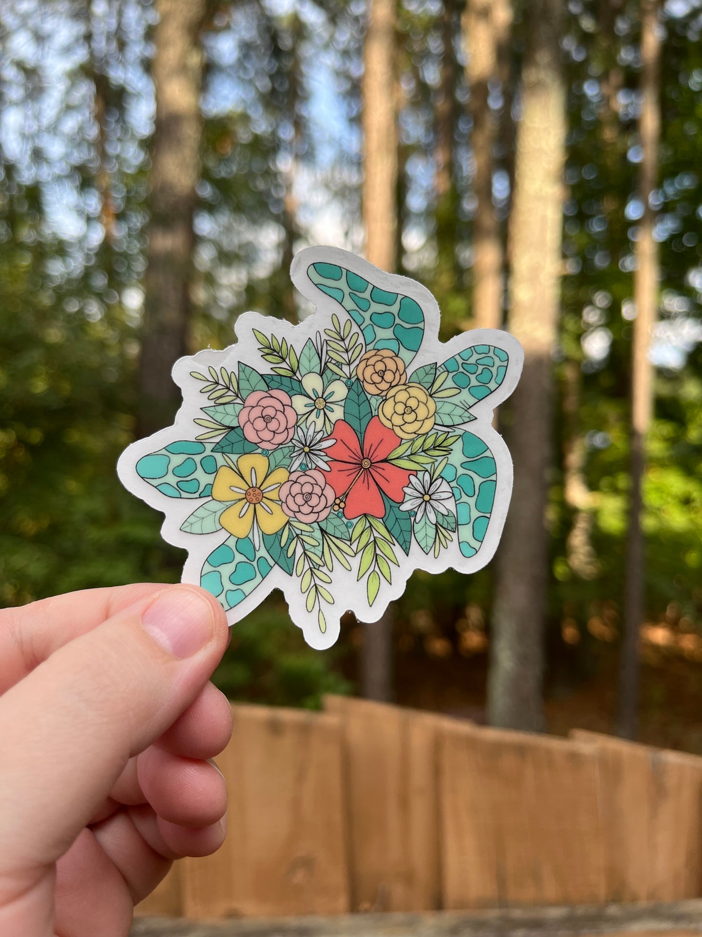 CLEAR Floral Sea Turtle Sticker