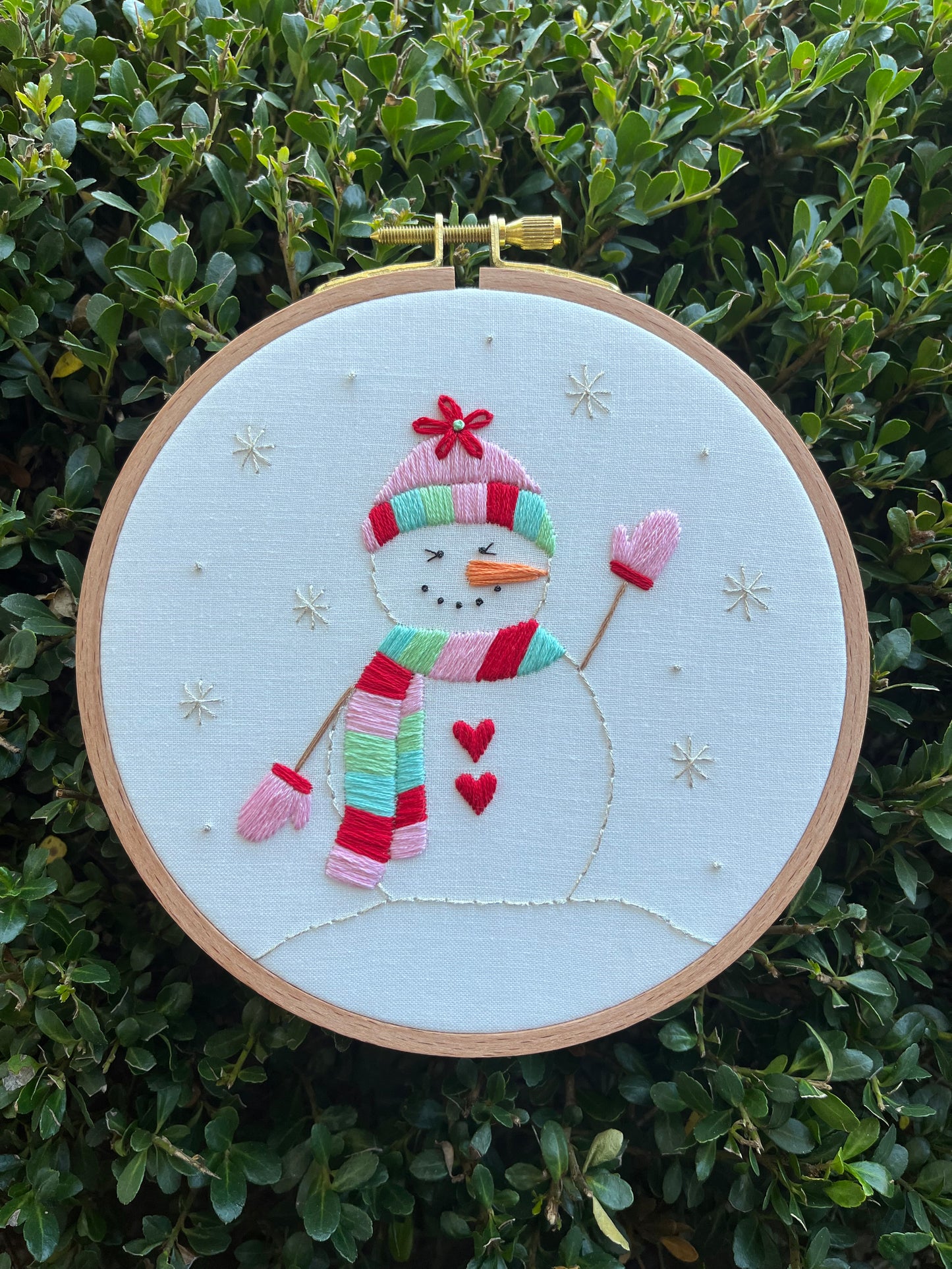 6” Sweet Snow Lady Embroidery Hoop Art