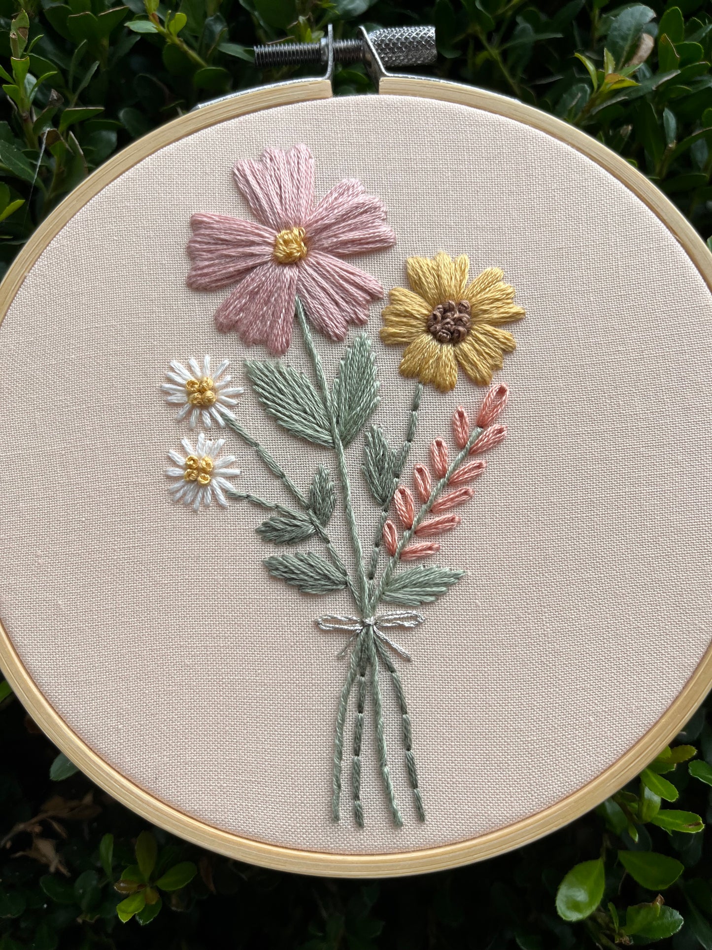 5” Neutral Floral Bouquet Embroidery Hoop Art