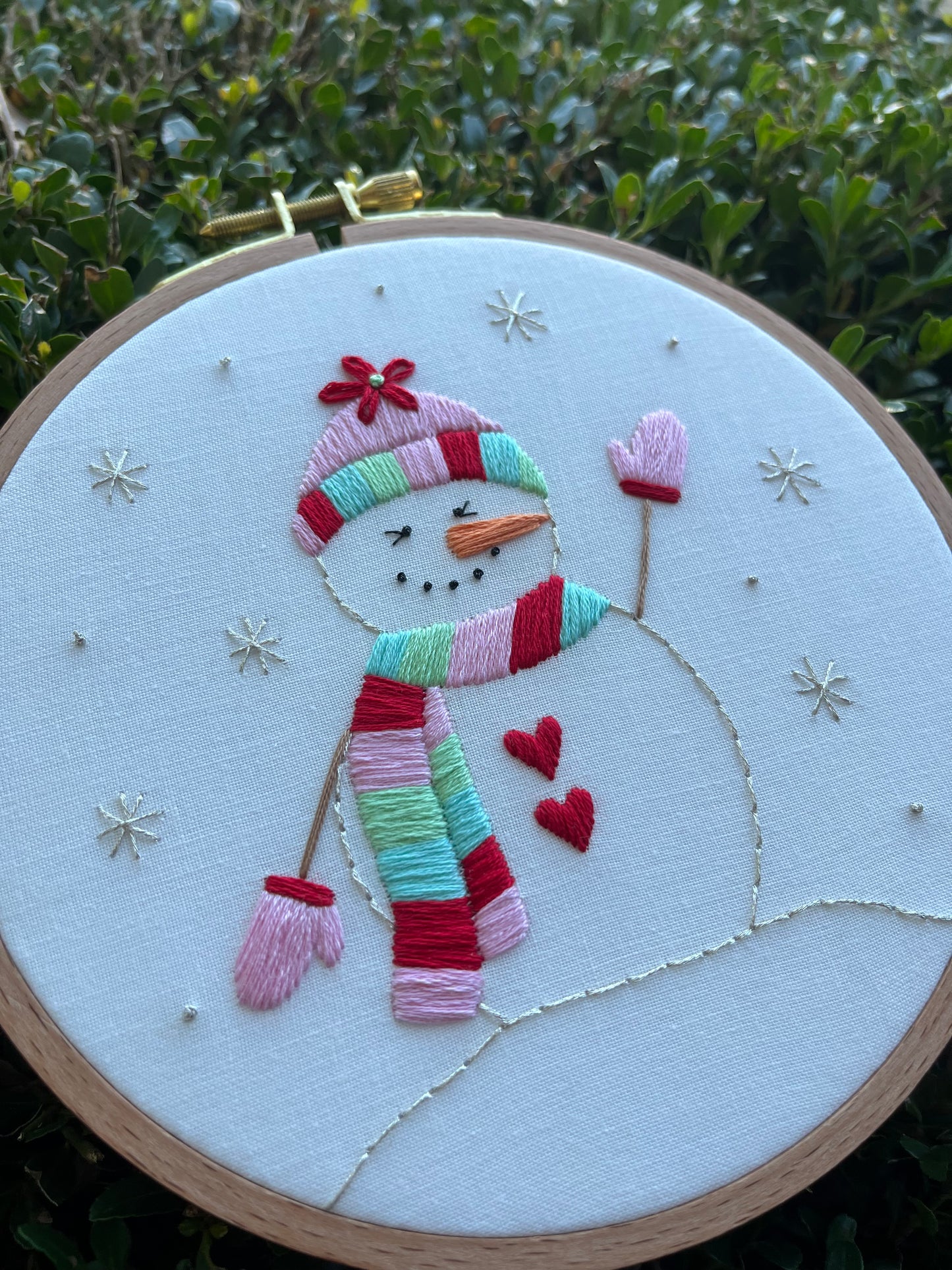 6” Sweet Snow Lady Embroidery Hoop Art