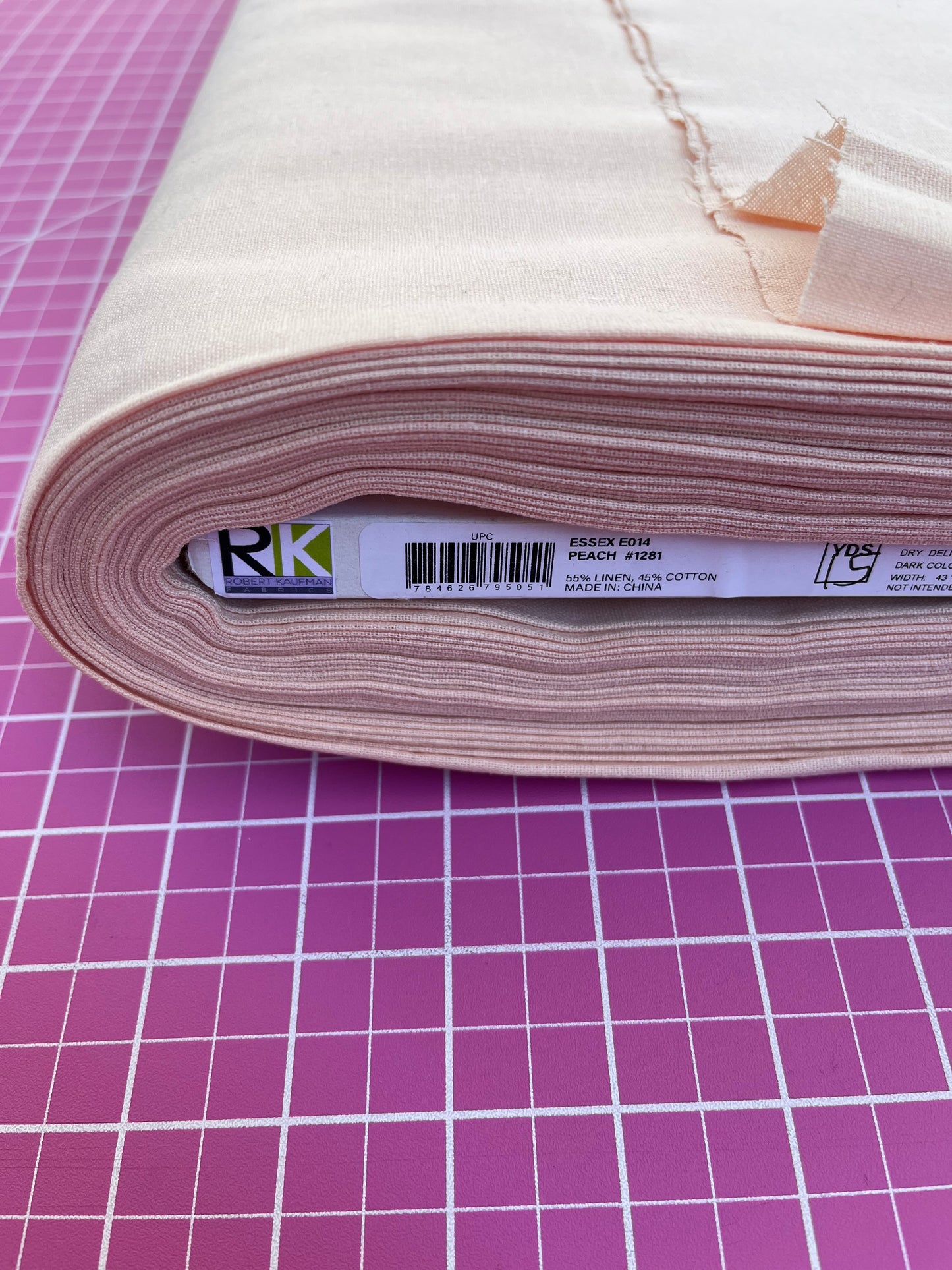 Essex Linen Blend Peach E014-1281 Embroidery Fabric by the Yard • Cut-to-Order - Robert Kaufman Fabric