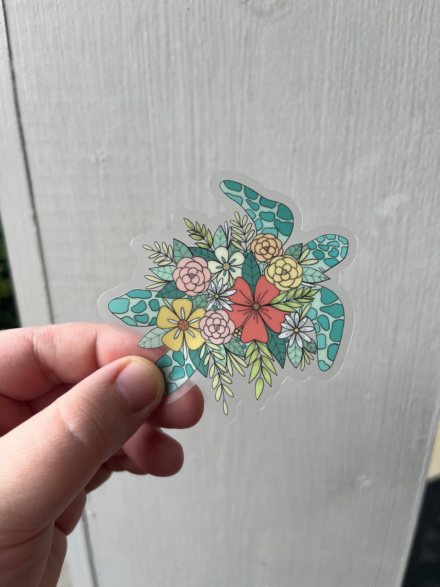CLEAR Floral Sea Turtle Sticker