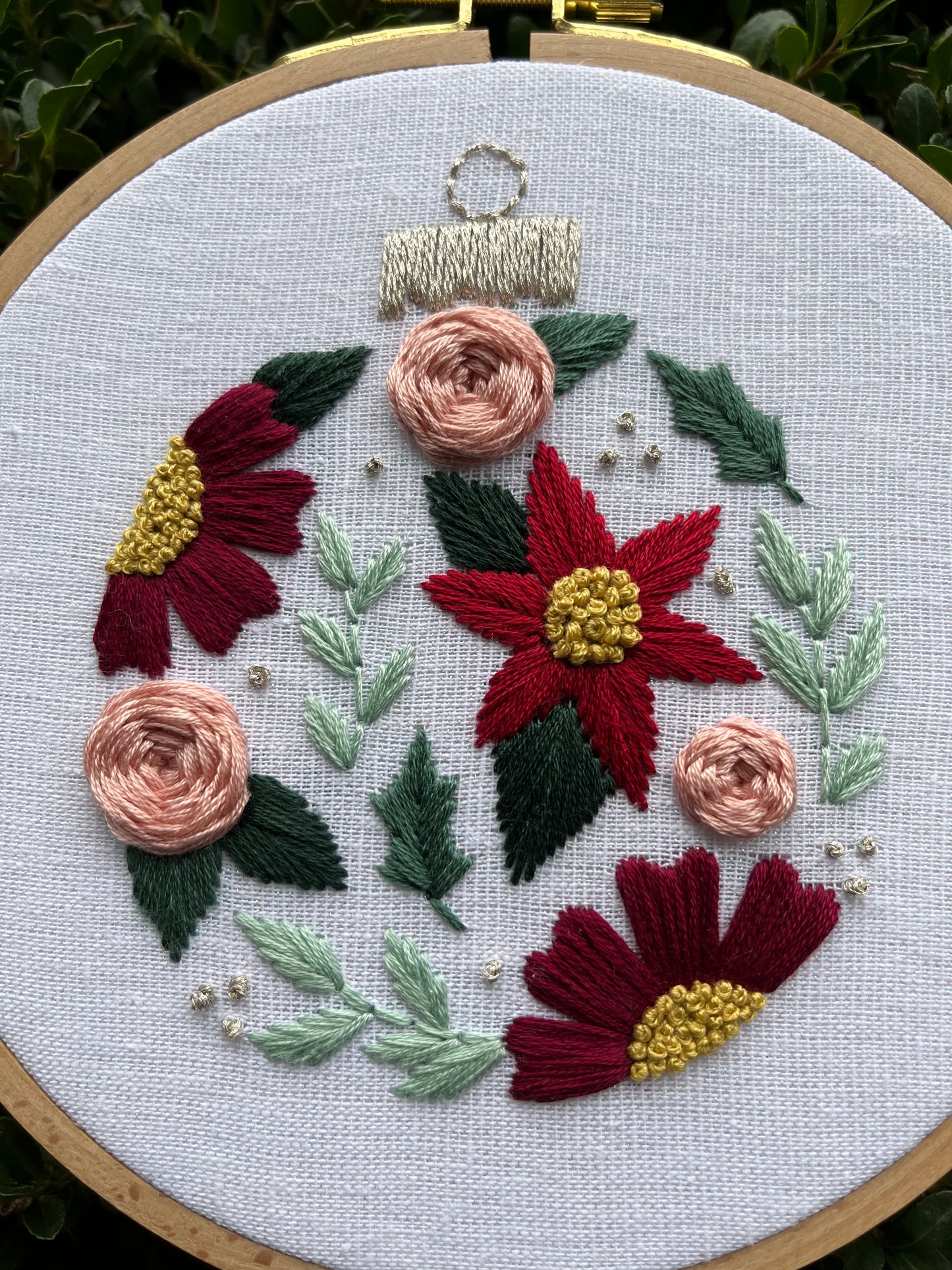 PDF Pattern - Blooming Bauble, Beginner/Intermediate Floral Christmas Ornament Hand Embroidery Pattern