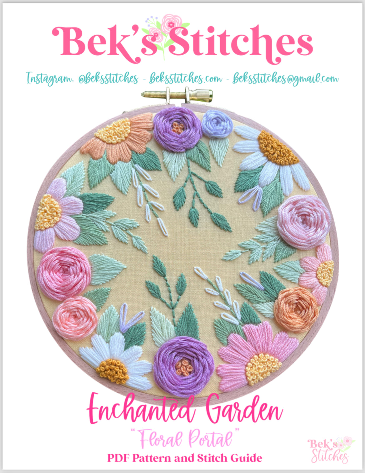 PDF Pattern - Enchanted Garden, Floral Portal, Intermediate Floral Hand Embroidery Pattern
