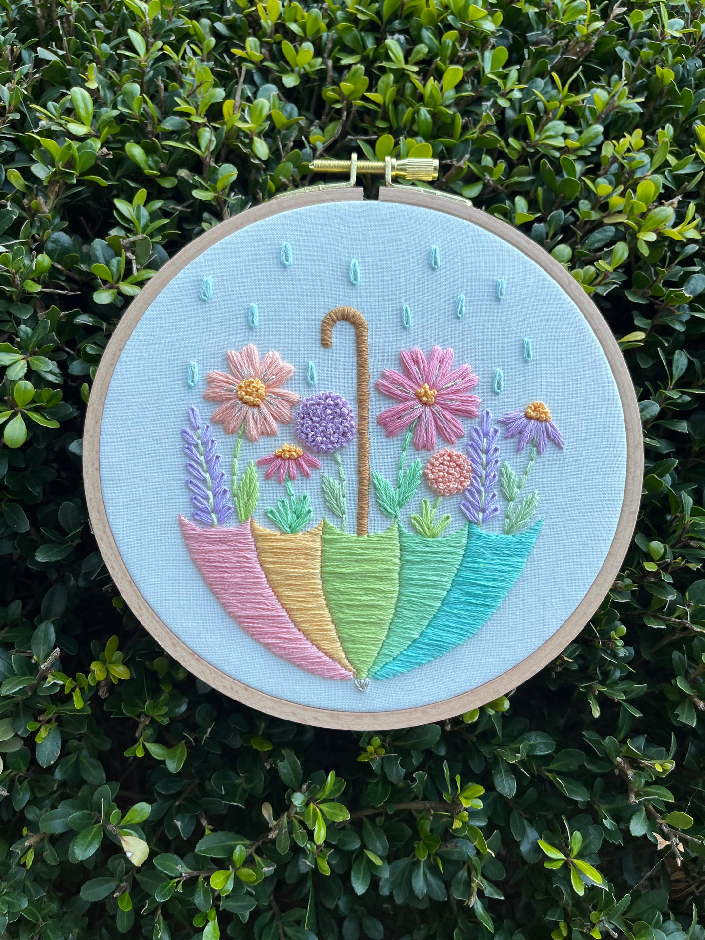 PDF Pattern - Flower Shower, Pastel Spring Umbrella Embroidery Pattern