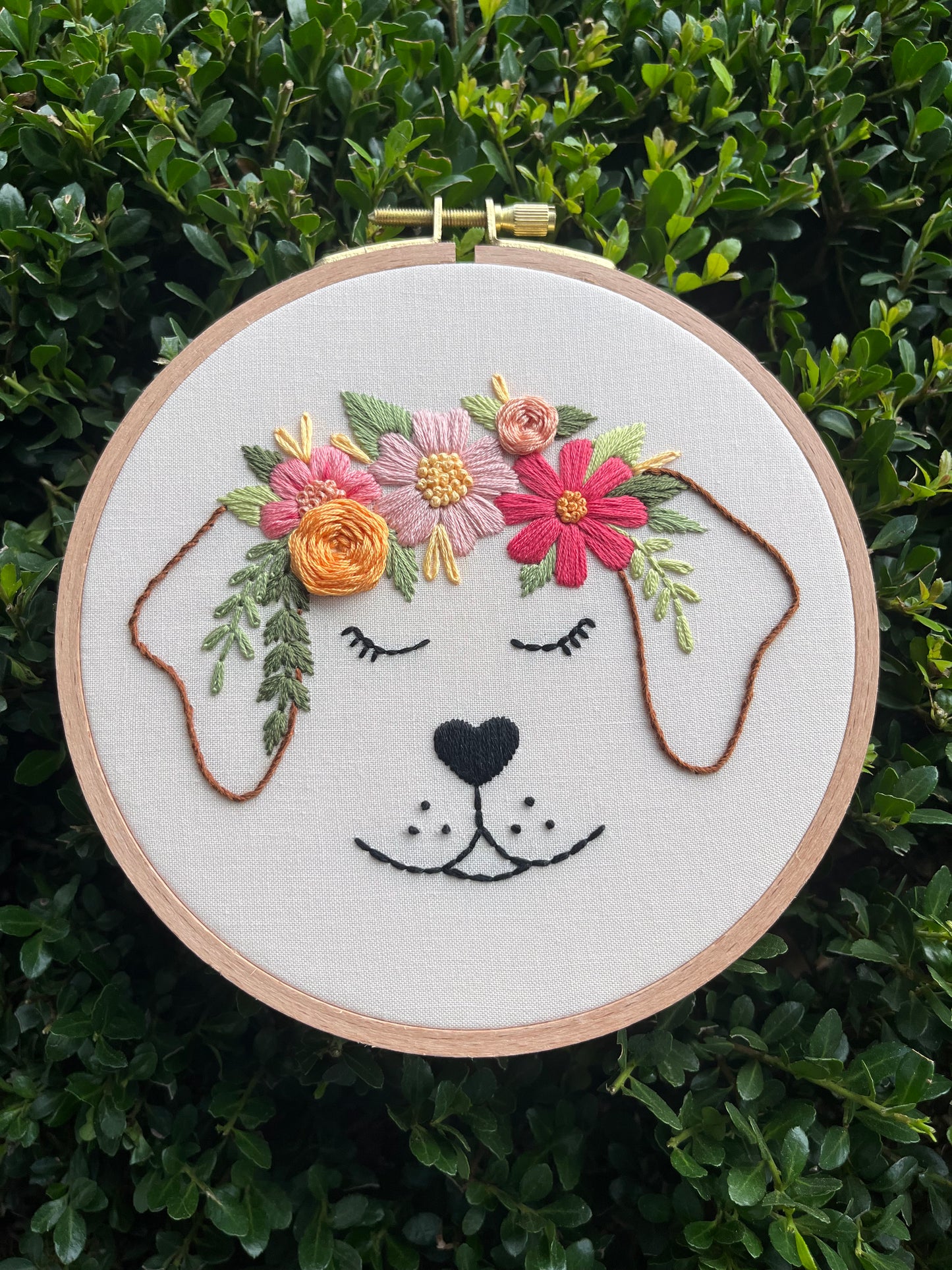 PDF Pattern - Posy Puppy, Flower Crown Dog, Beginner/Intermediate Floral Hand Embroidery Pattern