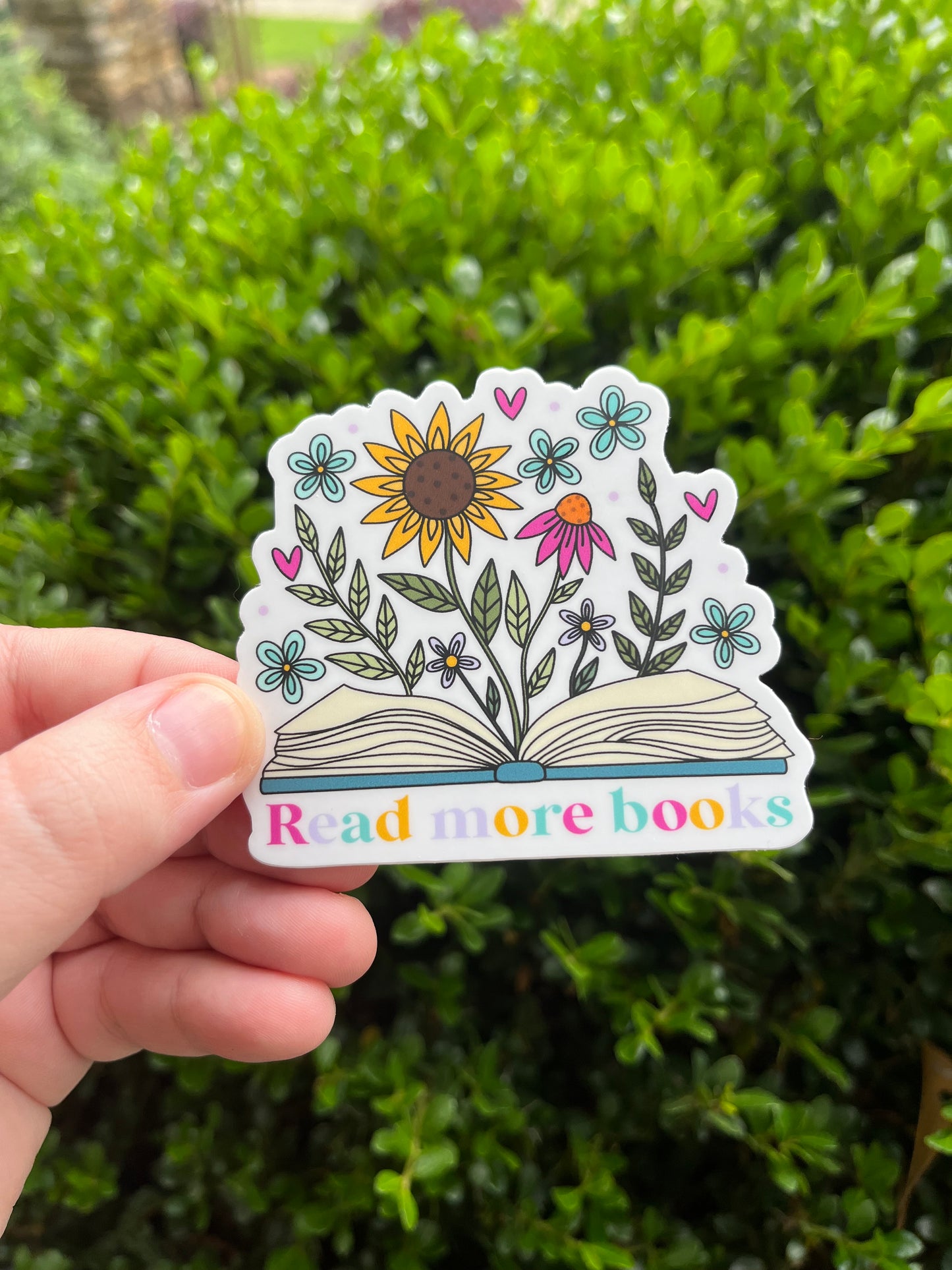 Bookish Floral Read More Books Vinyl Waterproof Sticker