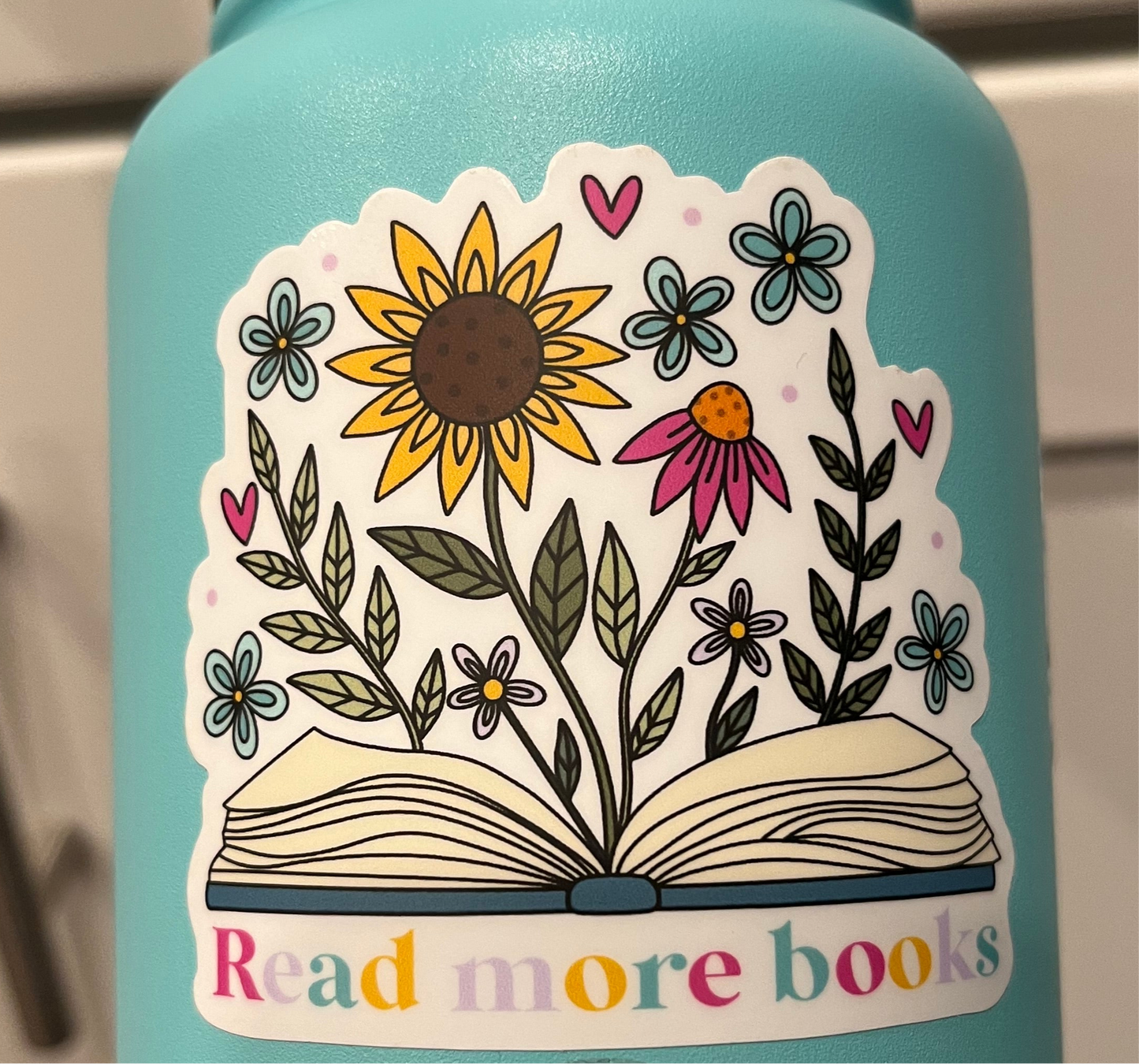 Bookish Floral Read More Books Vinyl Waterproof Sticker