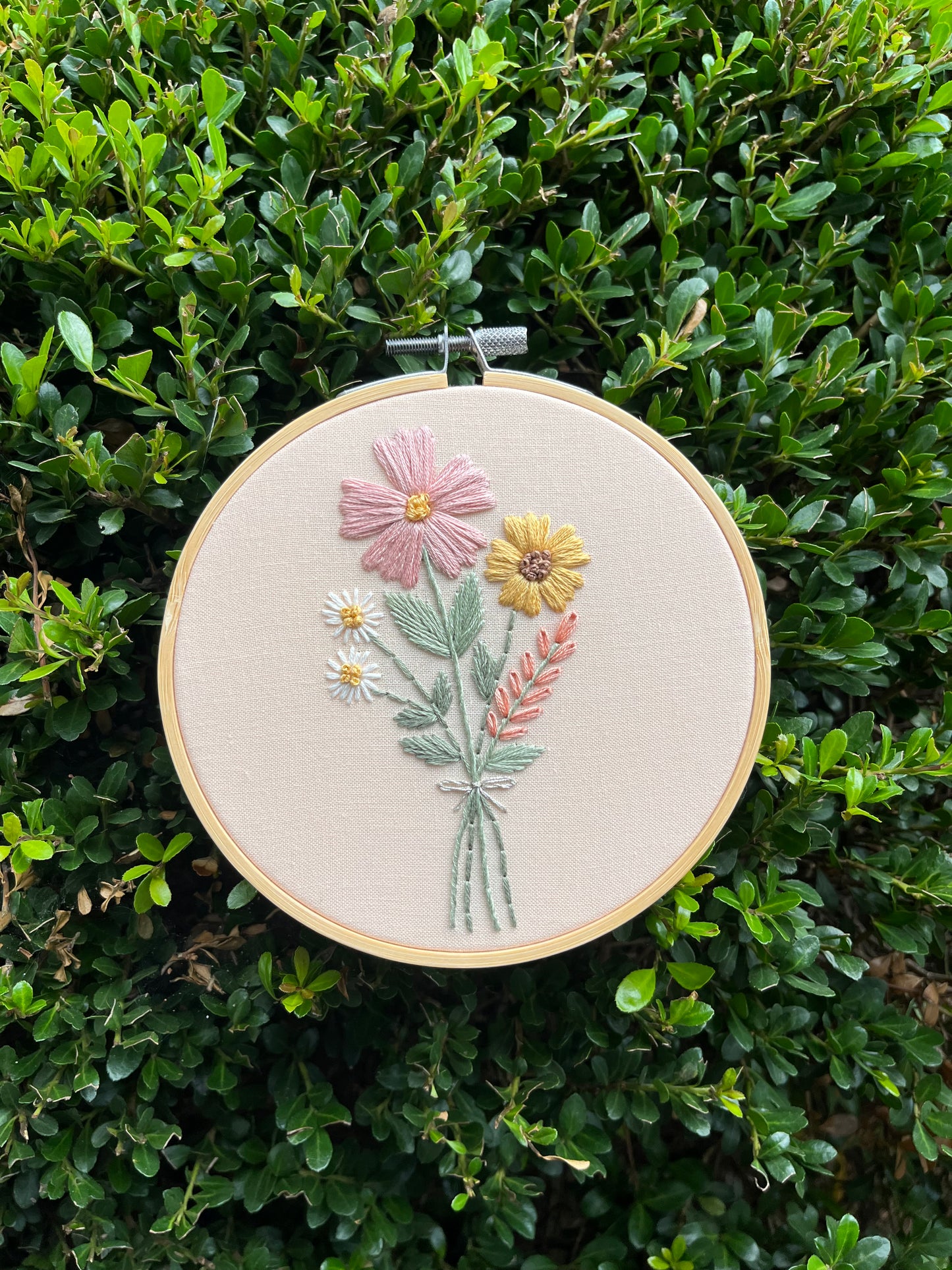 5” Neutral Floral Bouquet Embroidery Hoop Art