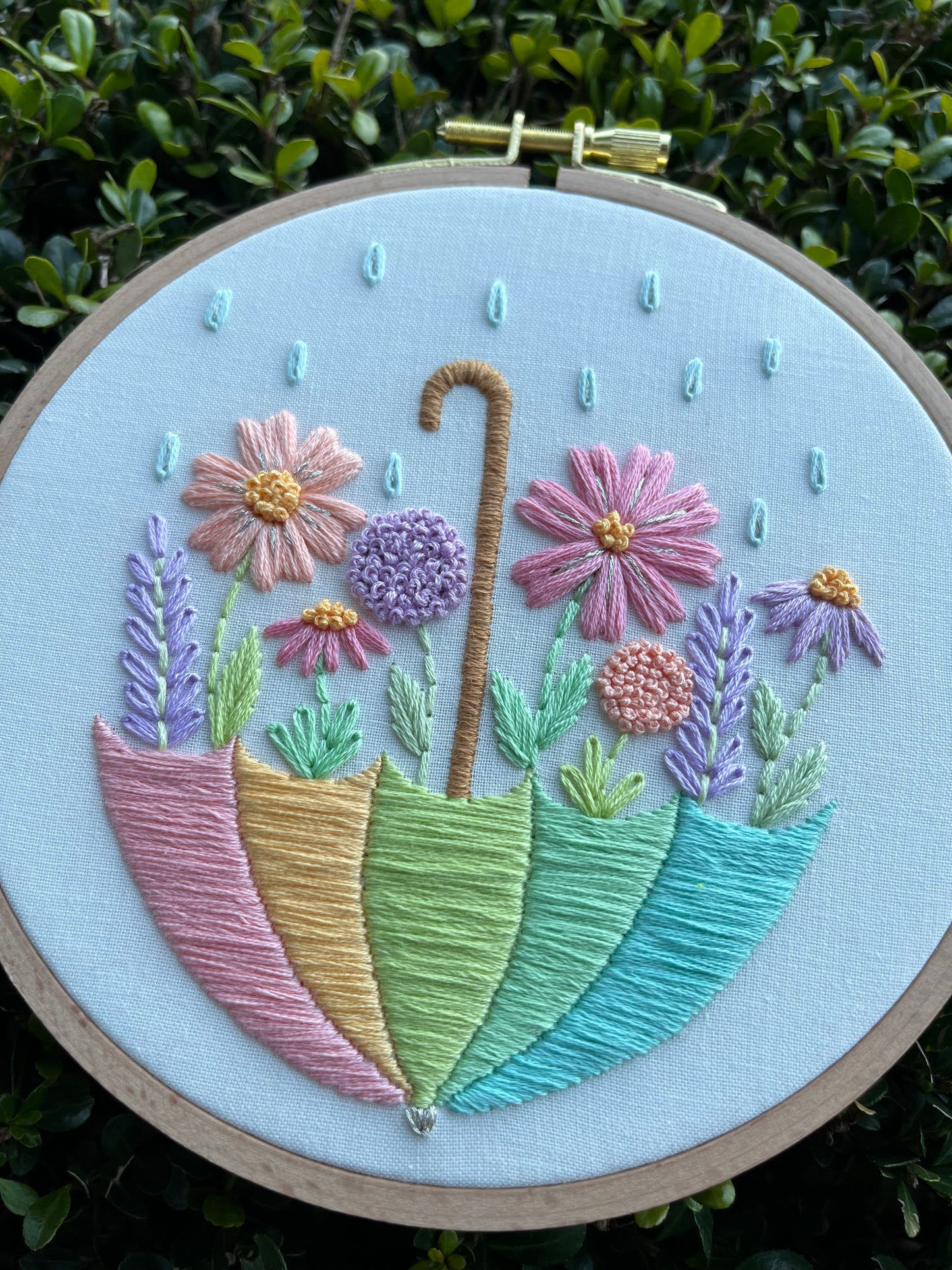 PDF Pattern - Flower Shower, Pastel Spring Umbrella Embroidery Pattern