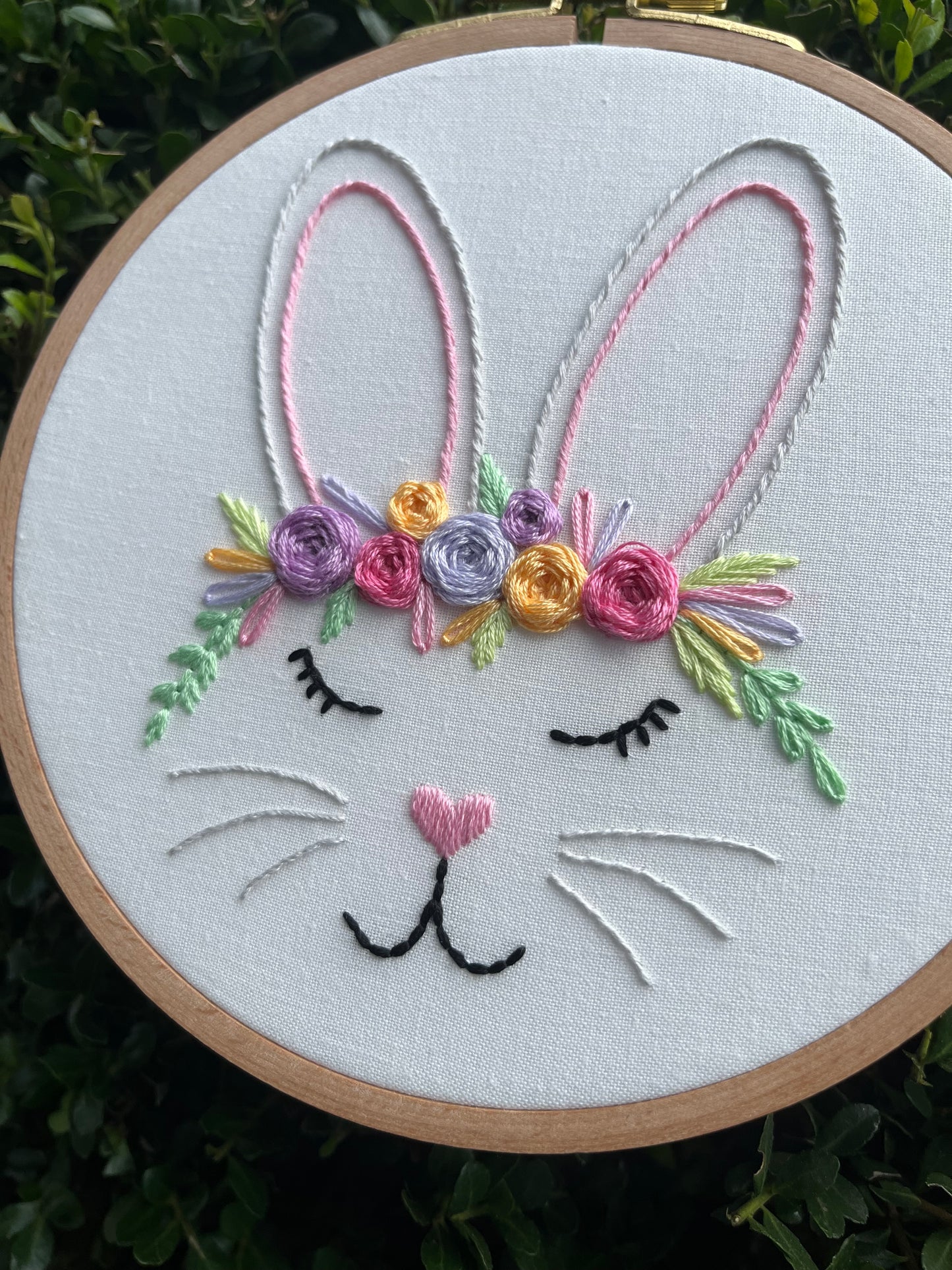 6” Rosy Rabbit Embroidery Hoop Art