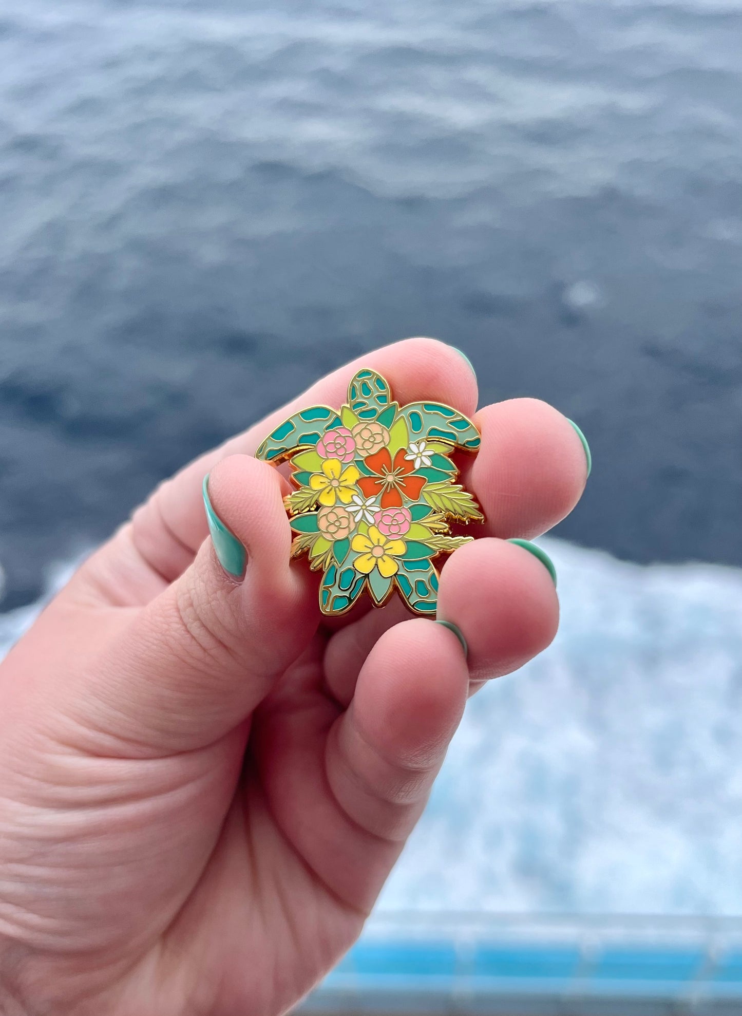 Floral Sea Turtle Enamel Needle Minder - Embroidery Accesory/Needle Magnet
