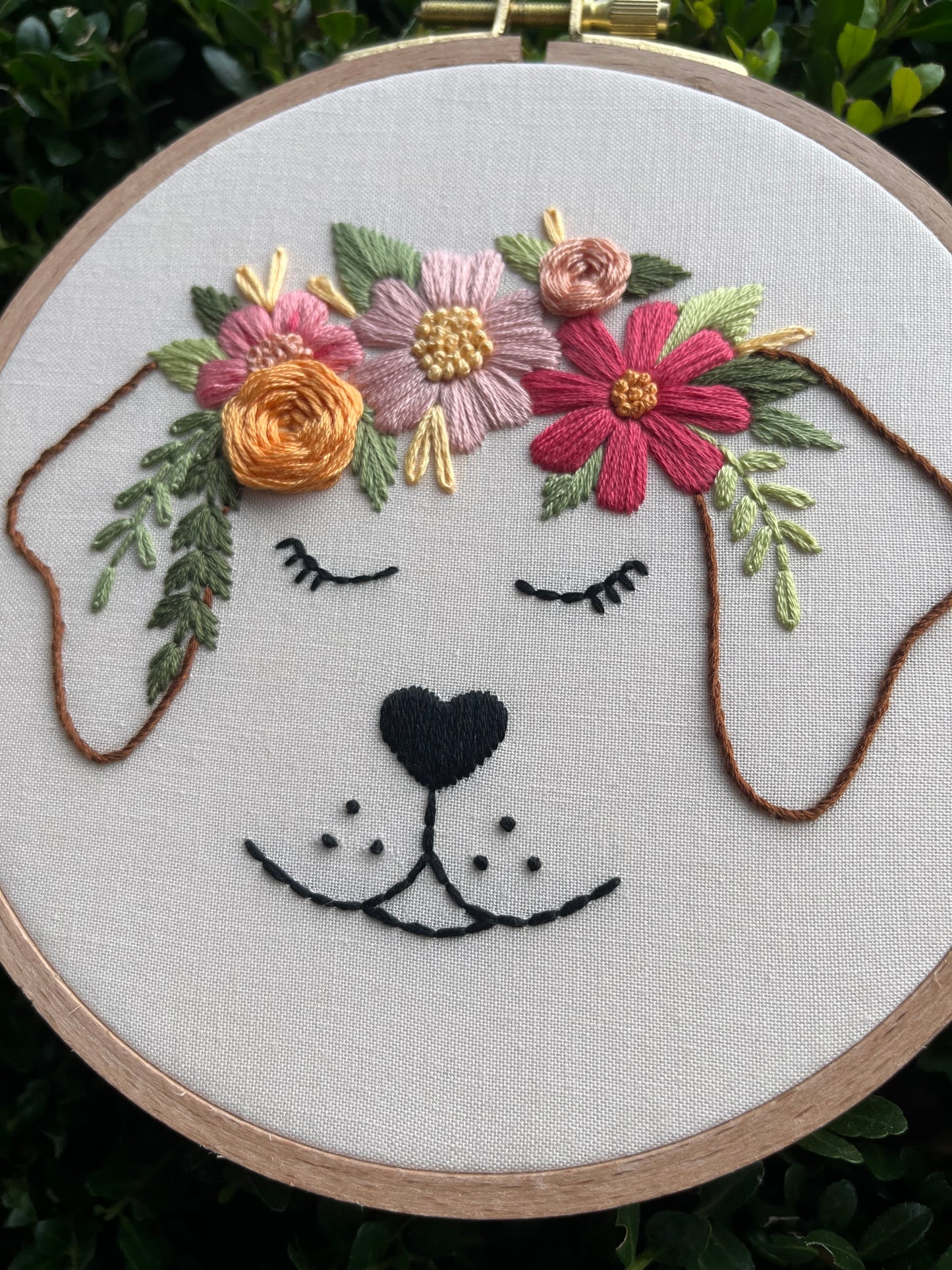 6” Posy Puppy Embroidery Hoop Art
