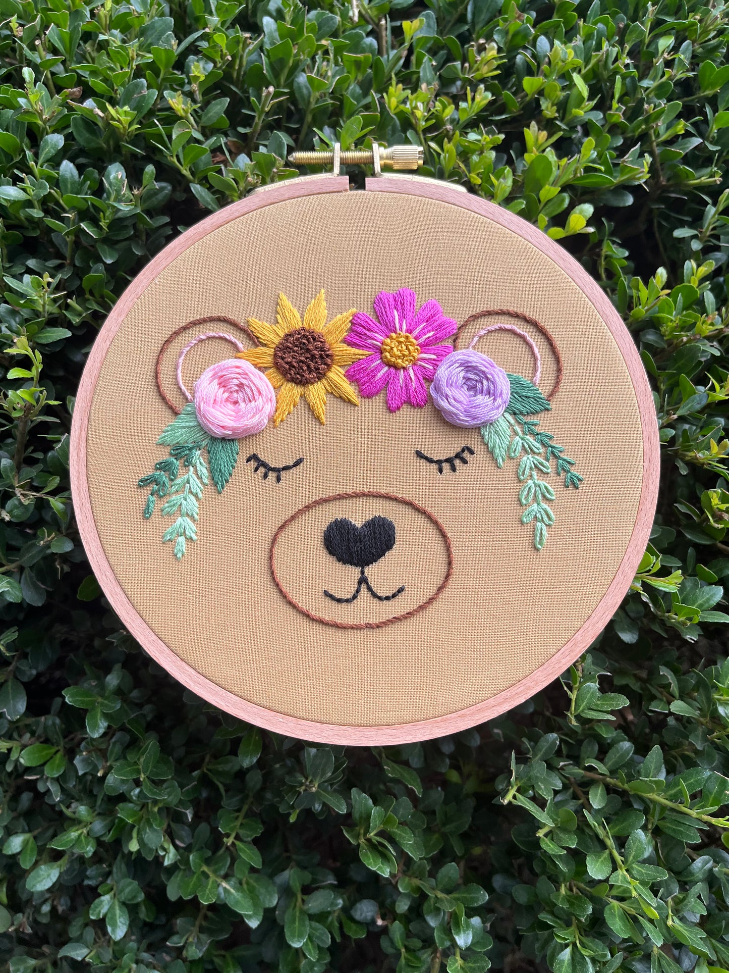 6” Blossoming Bear Embroidery Hoop Art