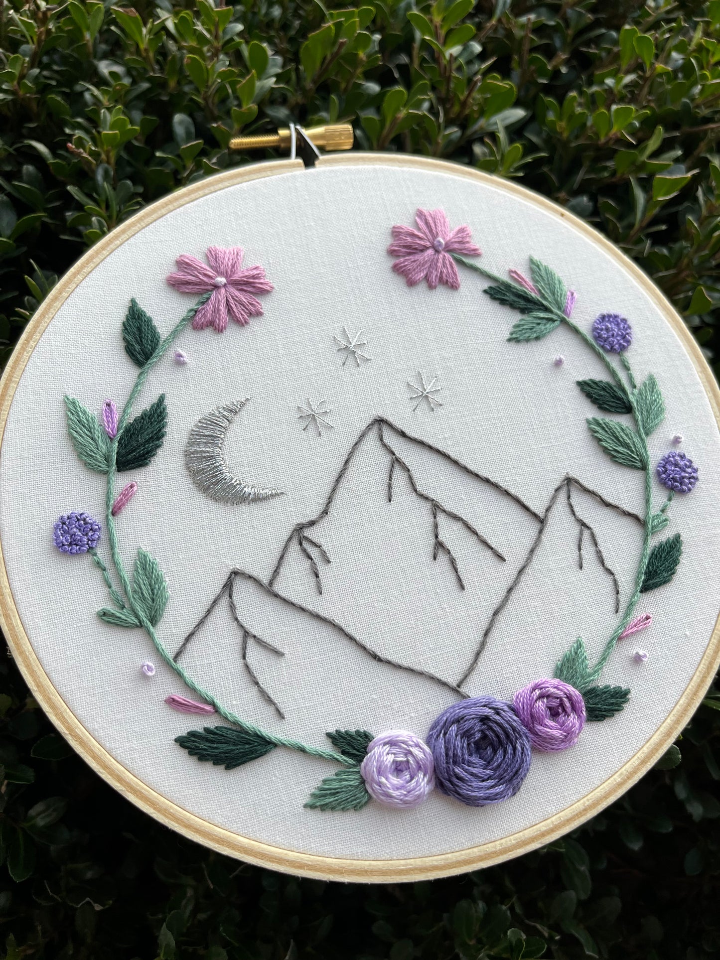 6" Violet Starlight Embroidery Hoop Art