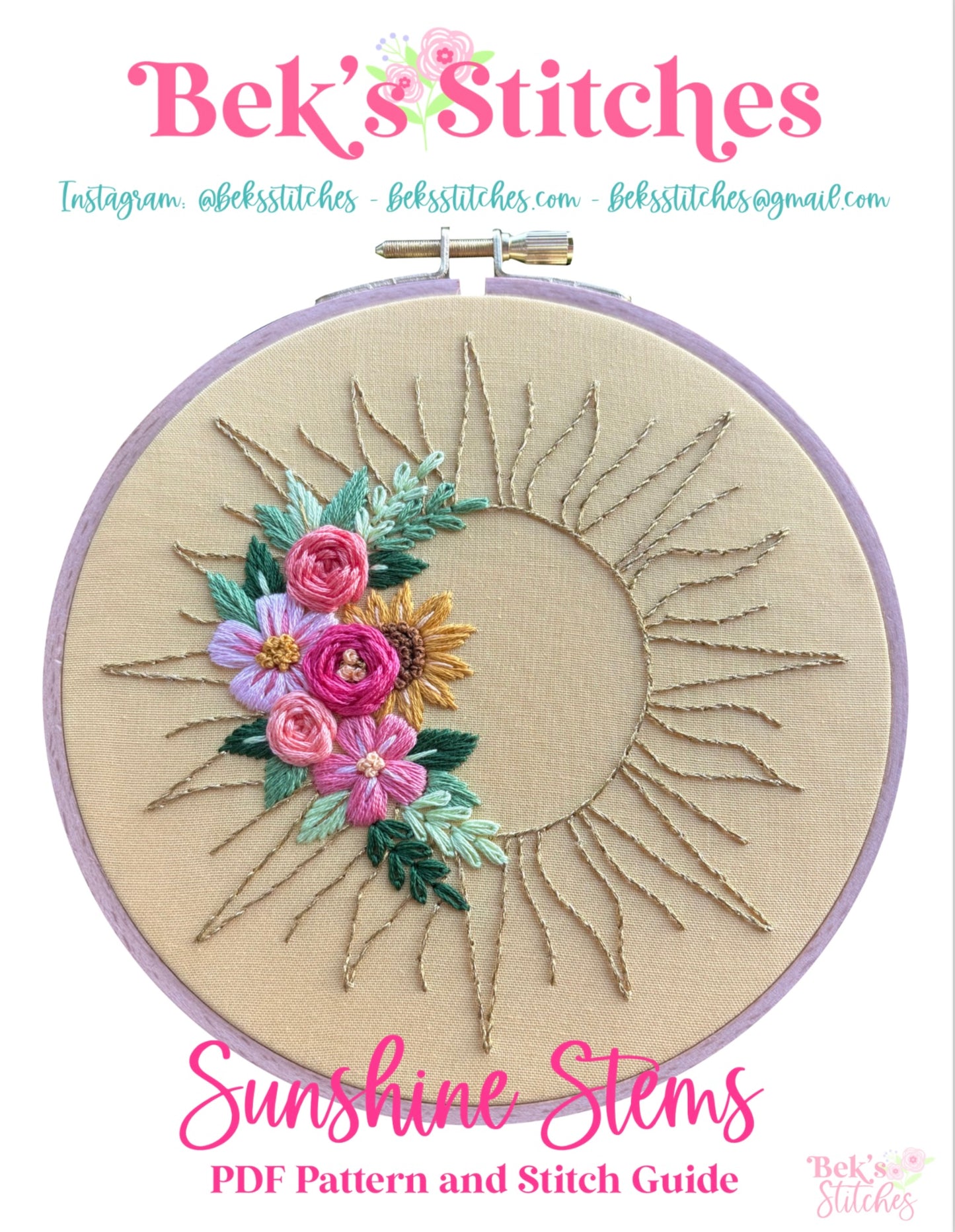 PDF Pattern - Sunshine Stems, Floral Sun Bouquet, Floral Hand Embroidery Pattern