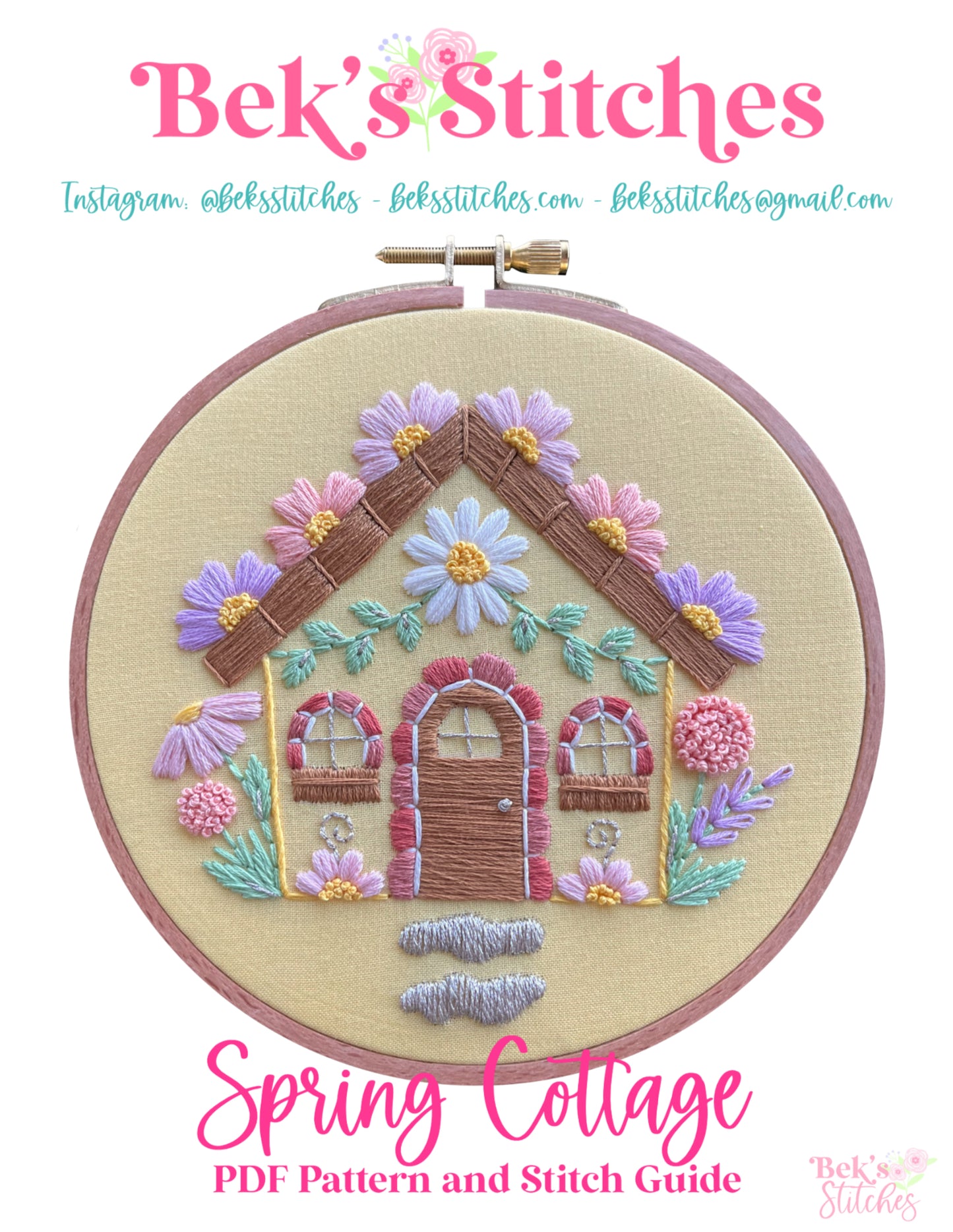 PDF Pattern - Spring Cottage, Floral House Intermediate Embroidery Pattern