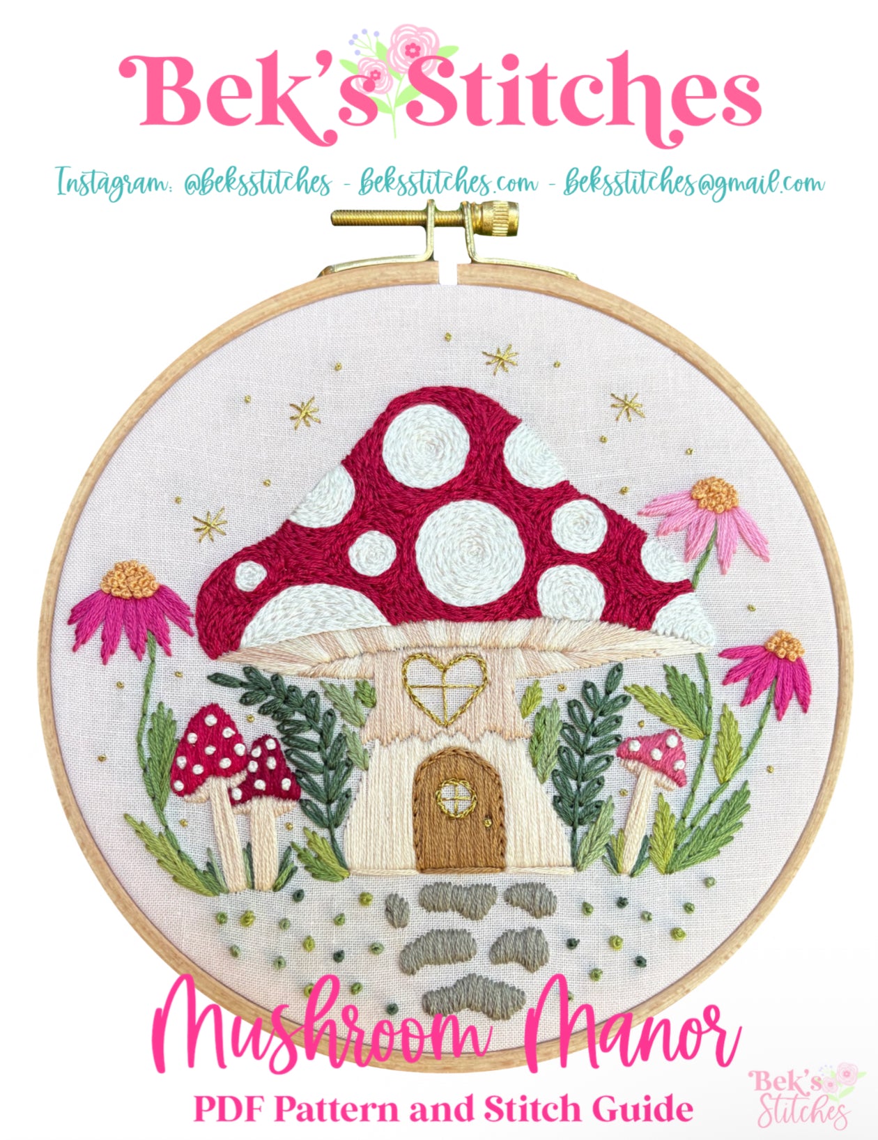 PDF Pattern - Mushroom Manor, Toadstool Cottage House Embroidery Pattern