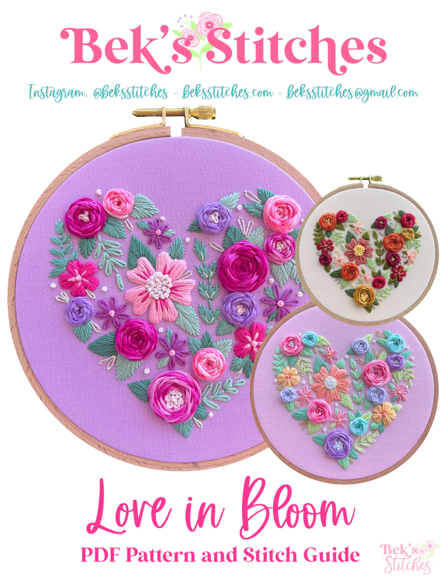 PDF Pattern - Love in Bloom, Floral Heart Intermediate Embroidery Pattern