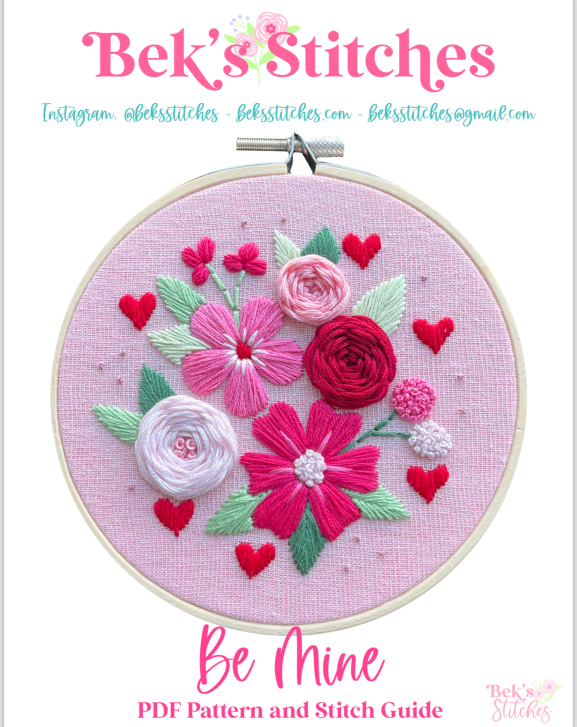 FREE PDF Pattern - Be Mine, Free Valentine Floral Embroidery Pattern