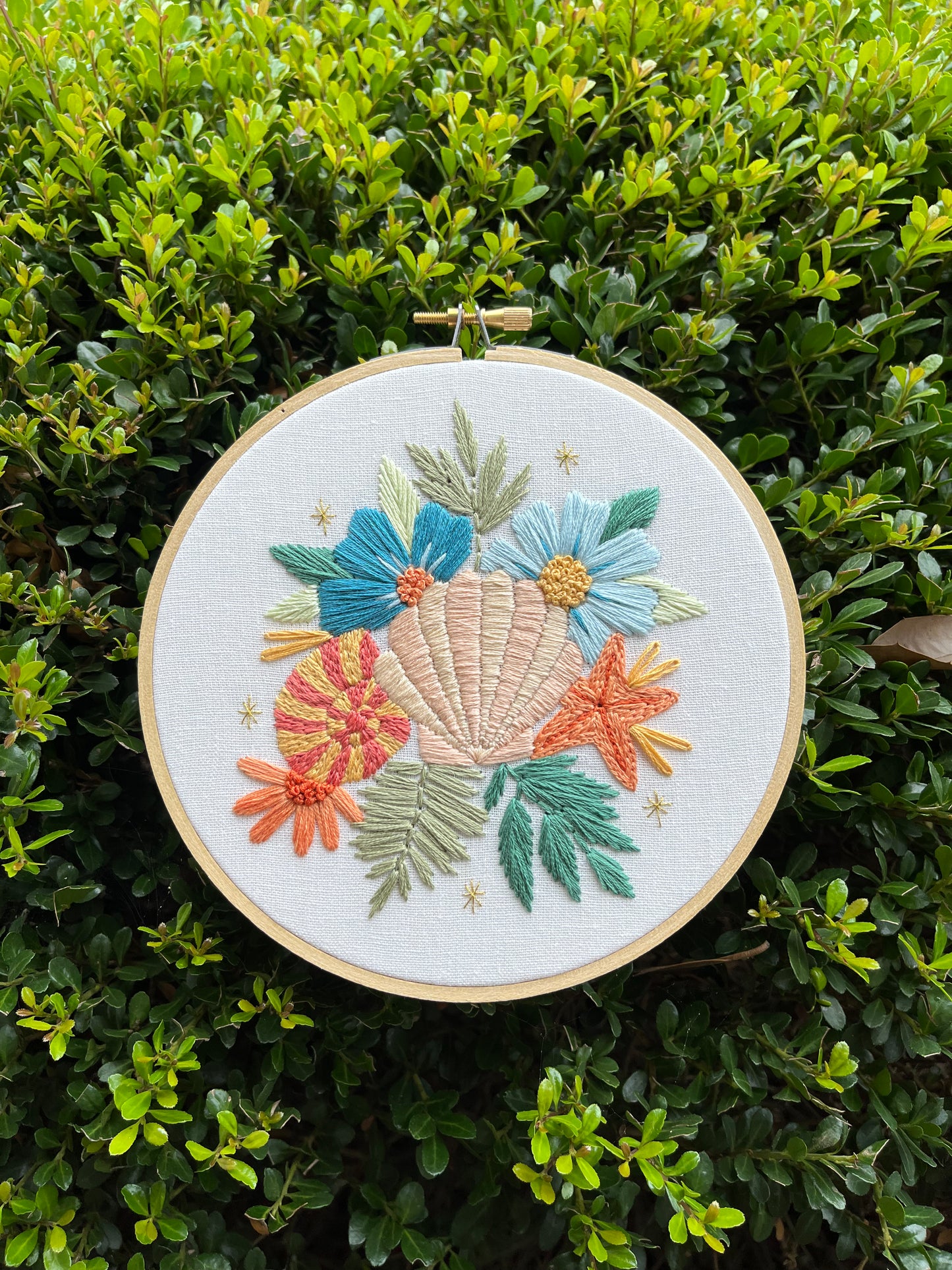 6" Beachy Blooms Embroidery Hoop Art