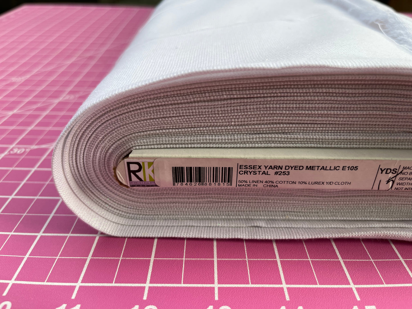 Essex Metallic Linen Blend Crystal #253 Embroidery Fabric by the Yard • Cut-to-Order - Kona Cotton Fabric, 100% cotton
