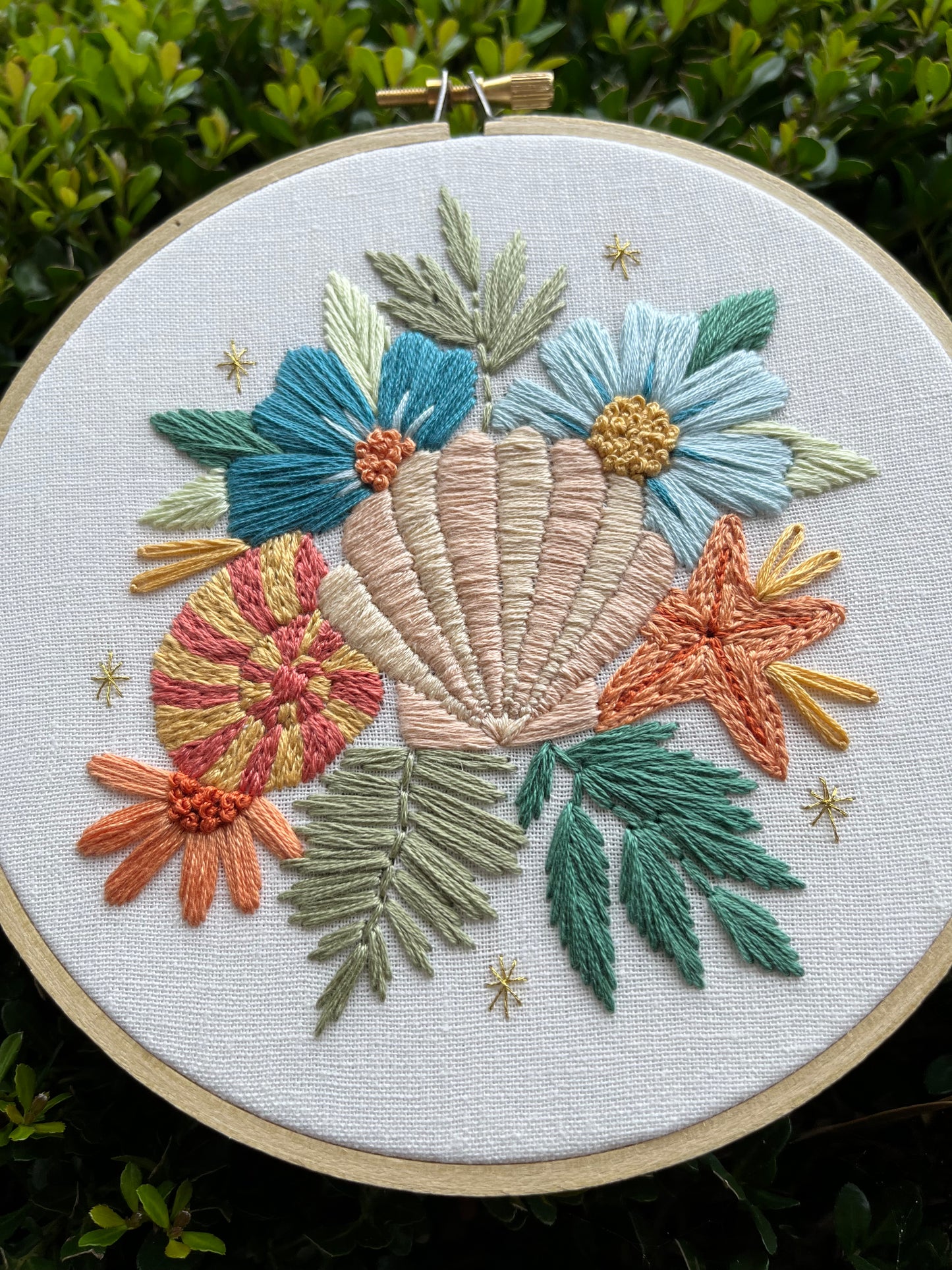 6" Beachy Blooms Embroidery Hoop Art