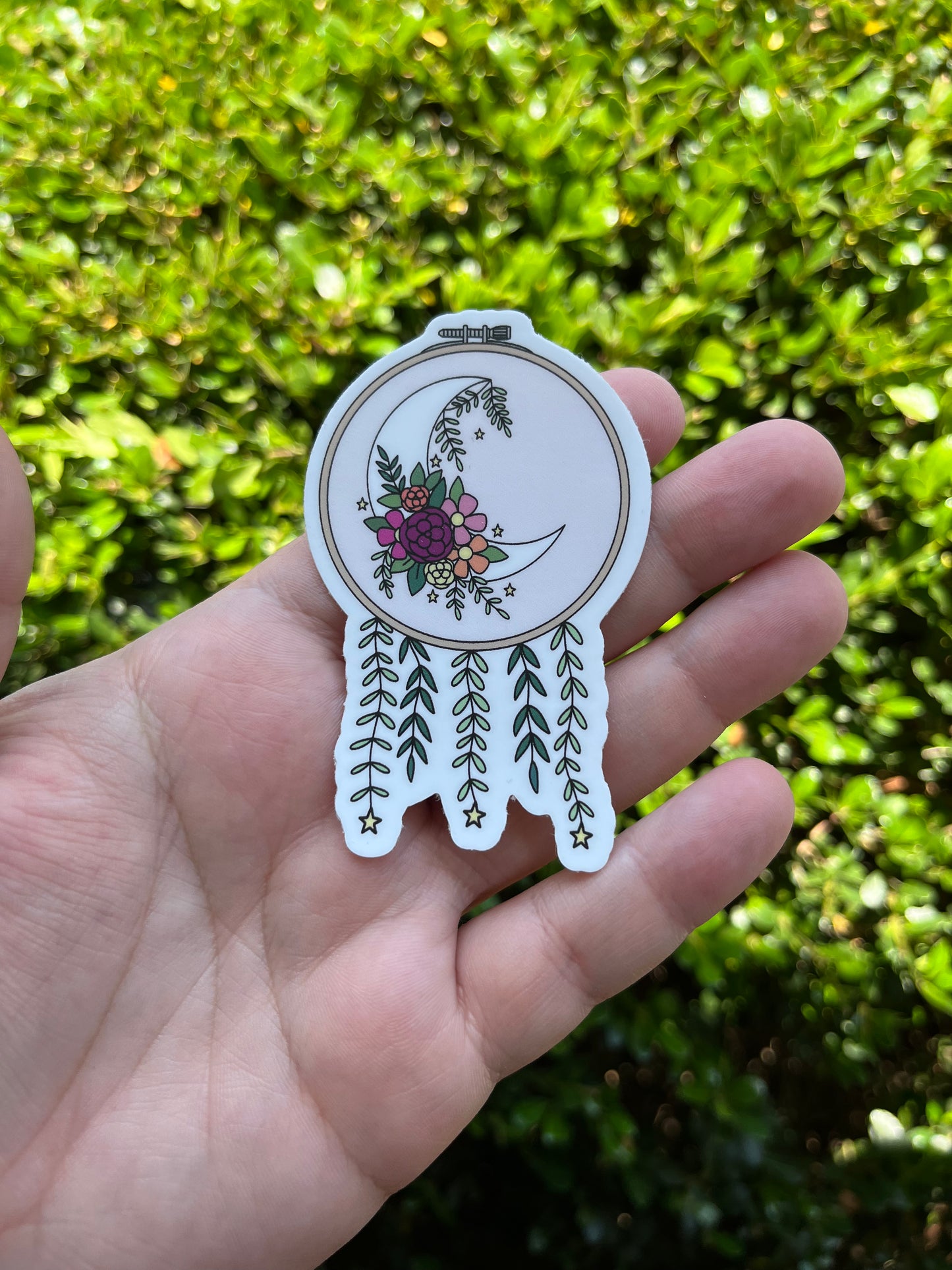 Moon and Florals Embroidery Hoop Vinyl Waterproof Sticker