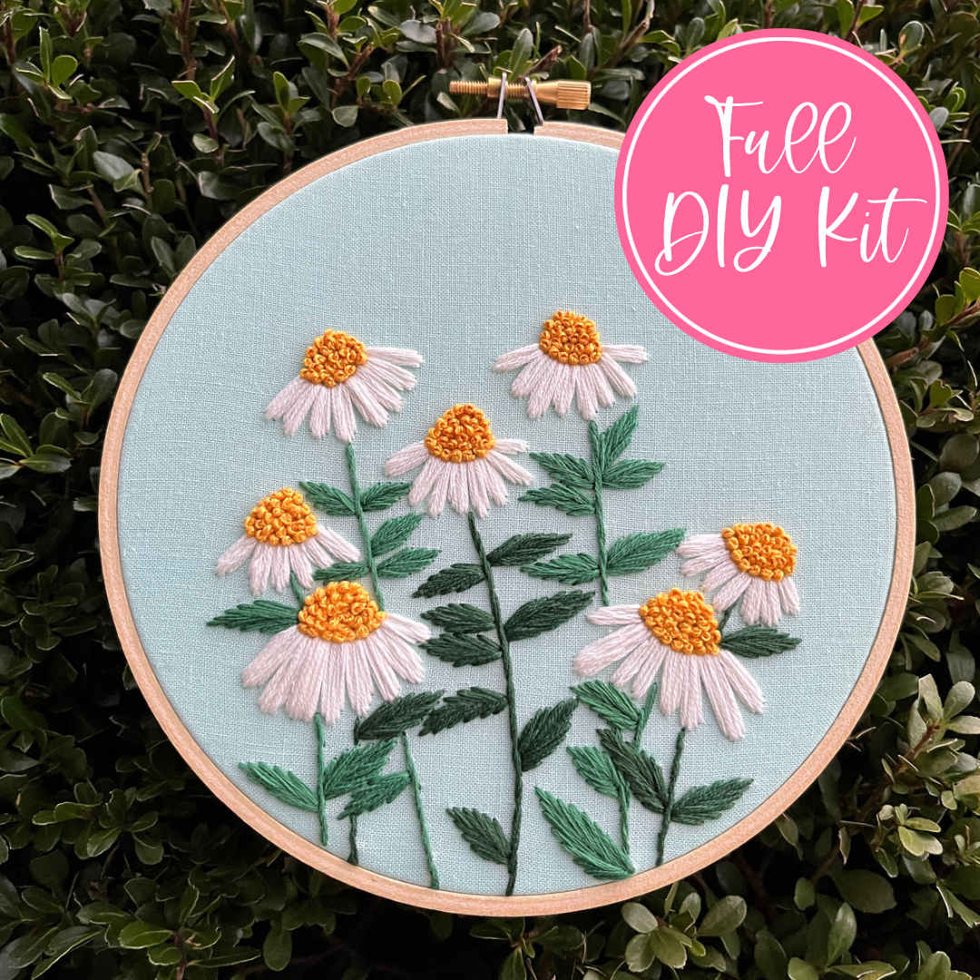 FULL KIT - Daisy Field Florals Kit - DIY Embroidery Kit, Floral Embroidery, Embroidery Pattern