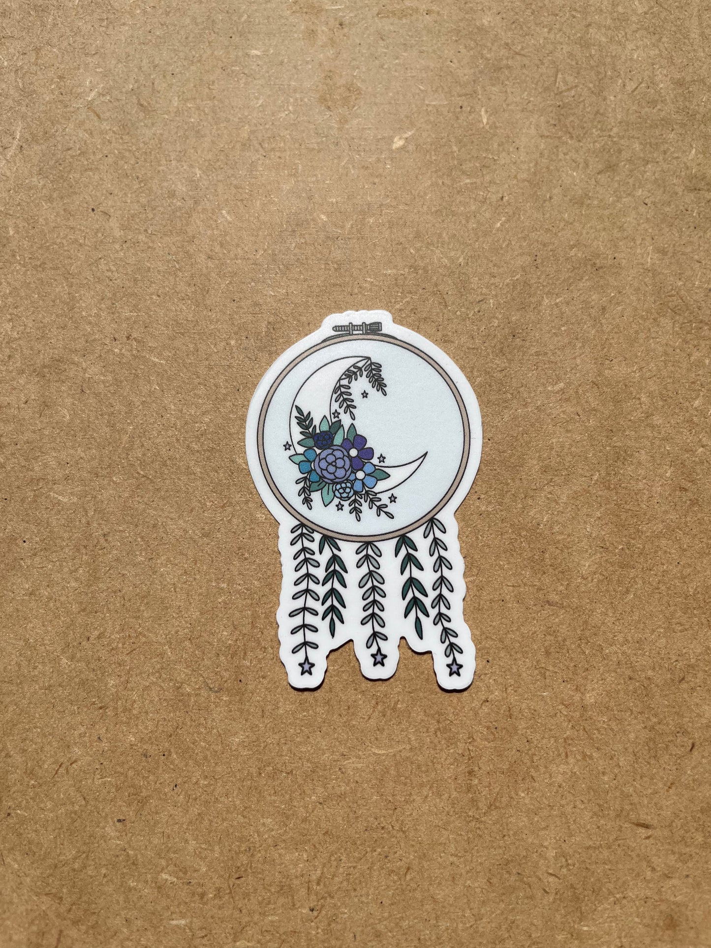 Moon and Florals Embroidery Hoop Vinyl Waterproof Sticker