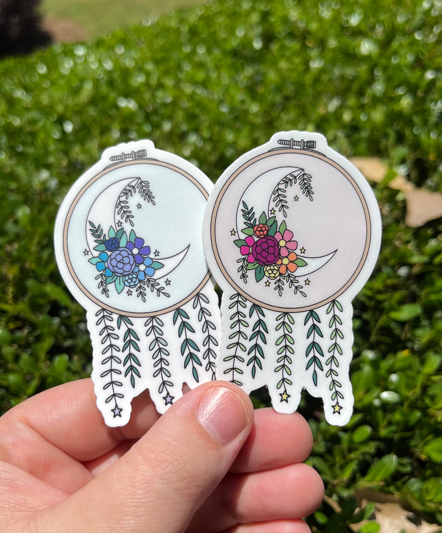 Moon and Florals Embroidery Hoop Vinyl Waterproof Sticker