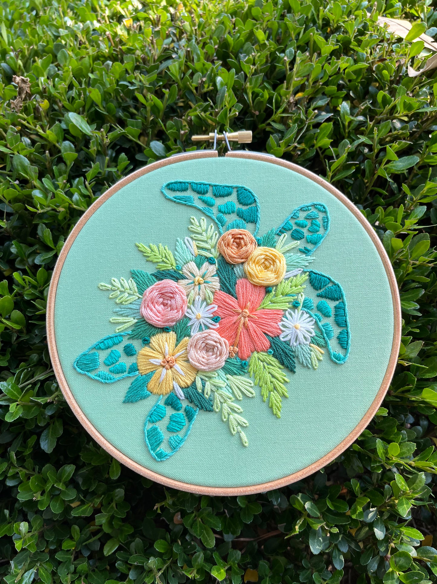 PDF Pattern - Tropical Turtle, Intermediate Floral Sea Turtle Hand Embroidery Pattern