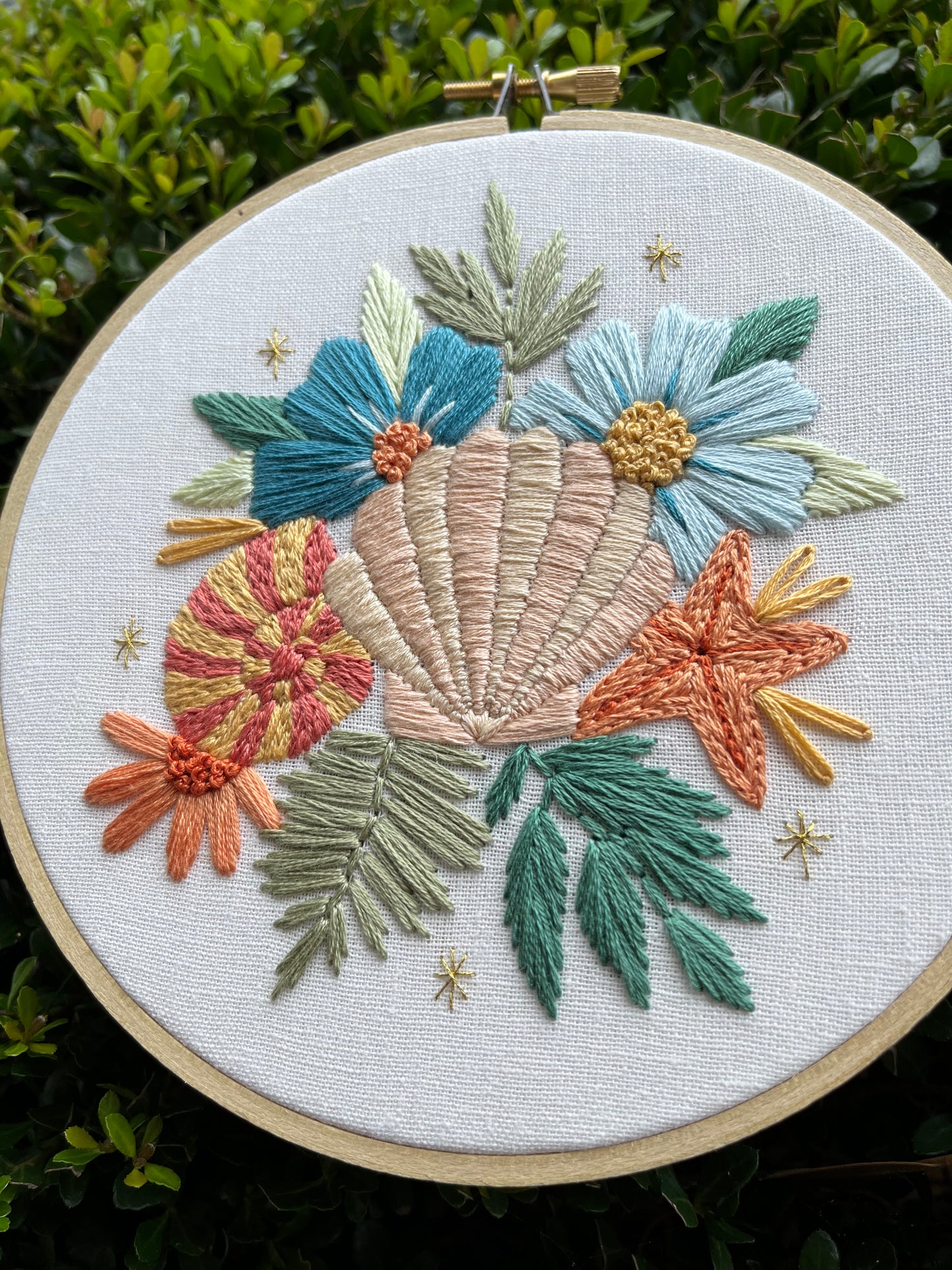 6" Beachy Blooms Embroidery Hoop Art